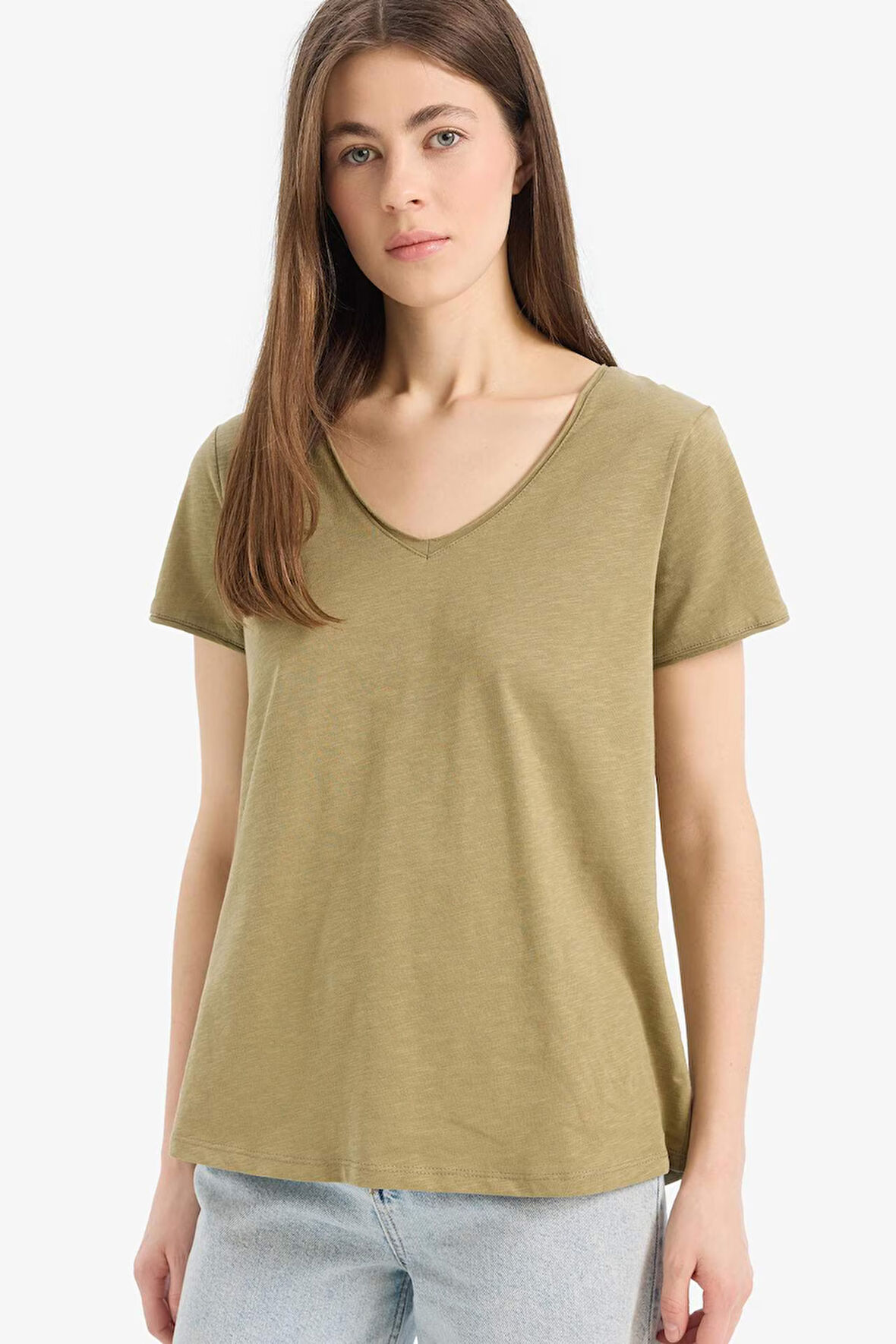 DeFacto Regular Fit V Yaka Basic Düz Kısa Kollu Tişört K1507AZ25SMKH176