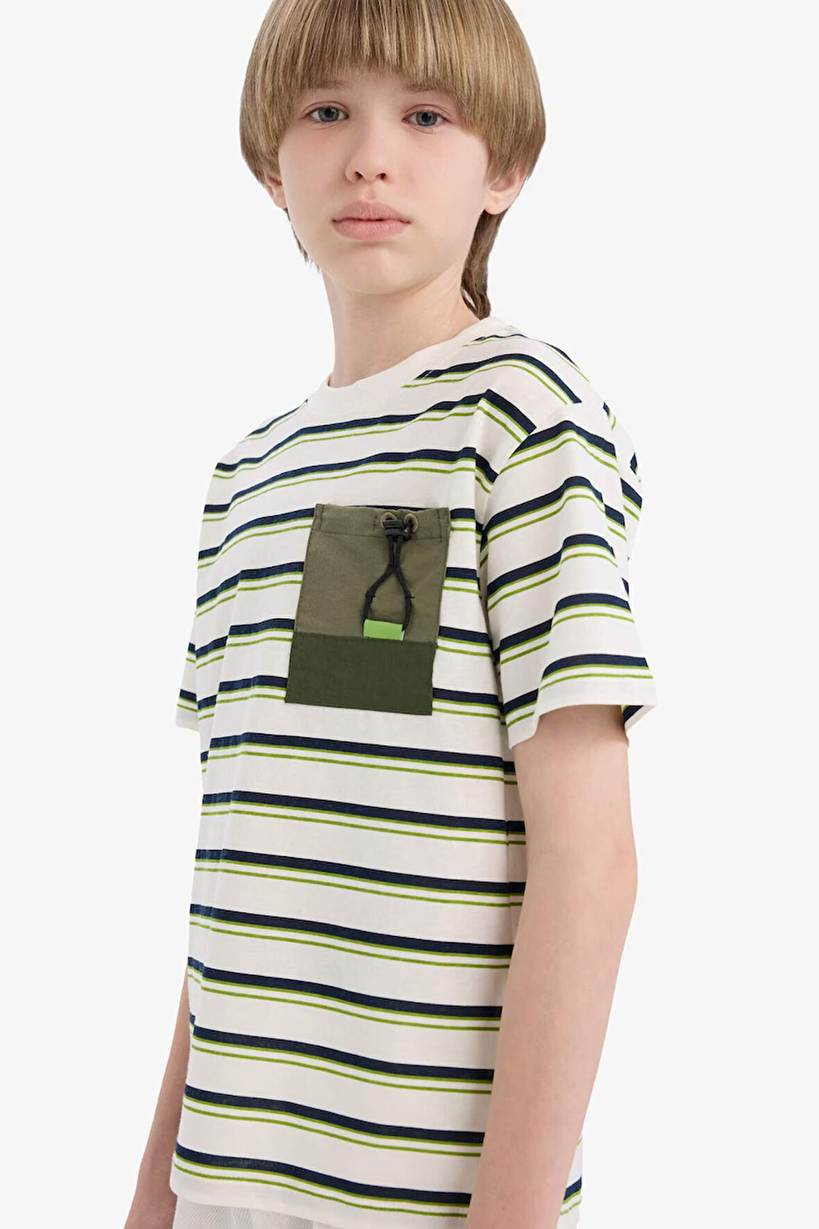 DeFacto Erkek Çocuk Bisiklet Yaka Çizgili Cep Detaylı Kısa Kollu Tişört E0965A825SMER77