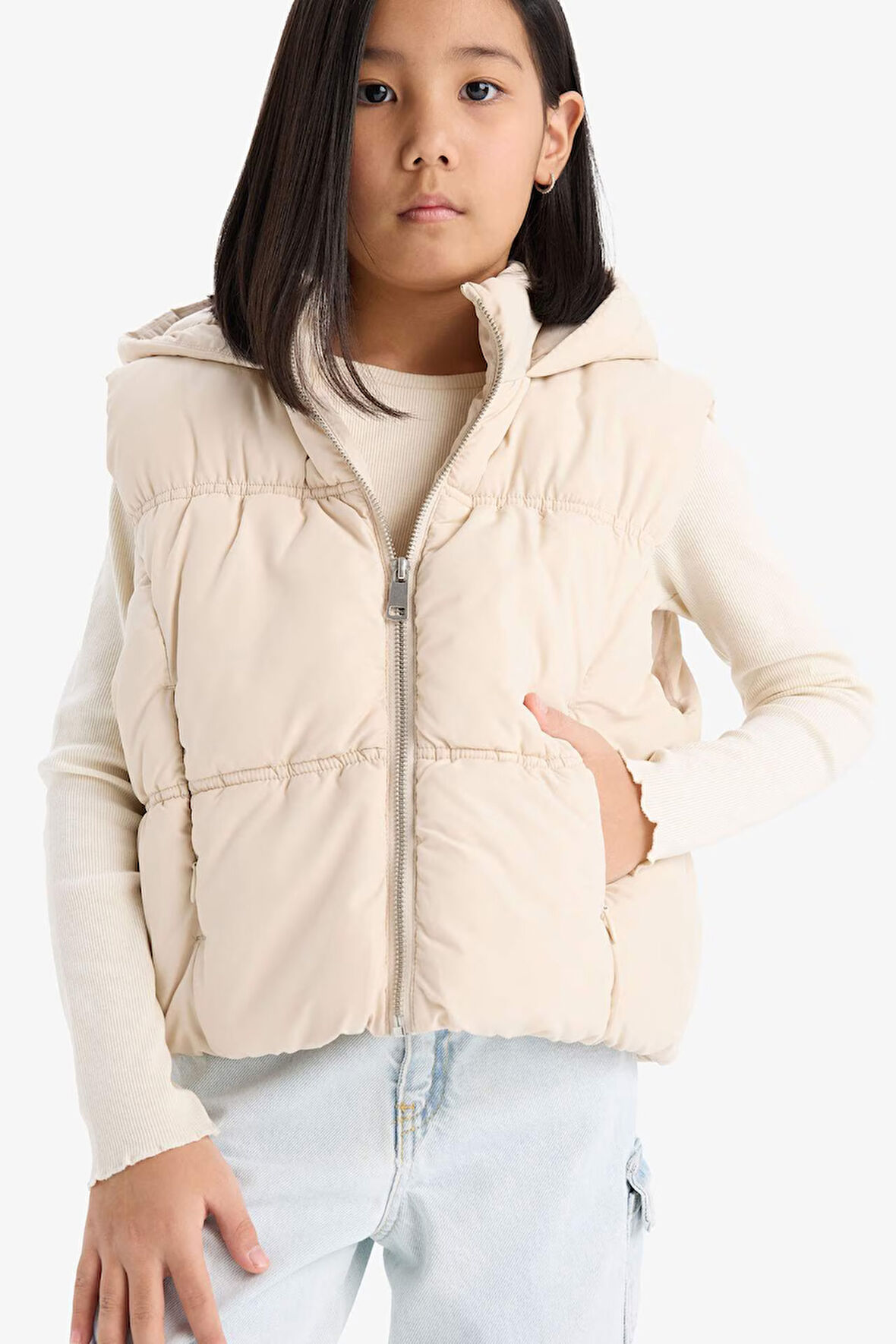 Kız Çocuk Su İtici Kapüşonlu Şişme Yelek