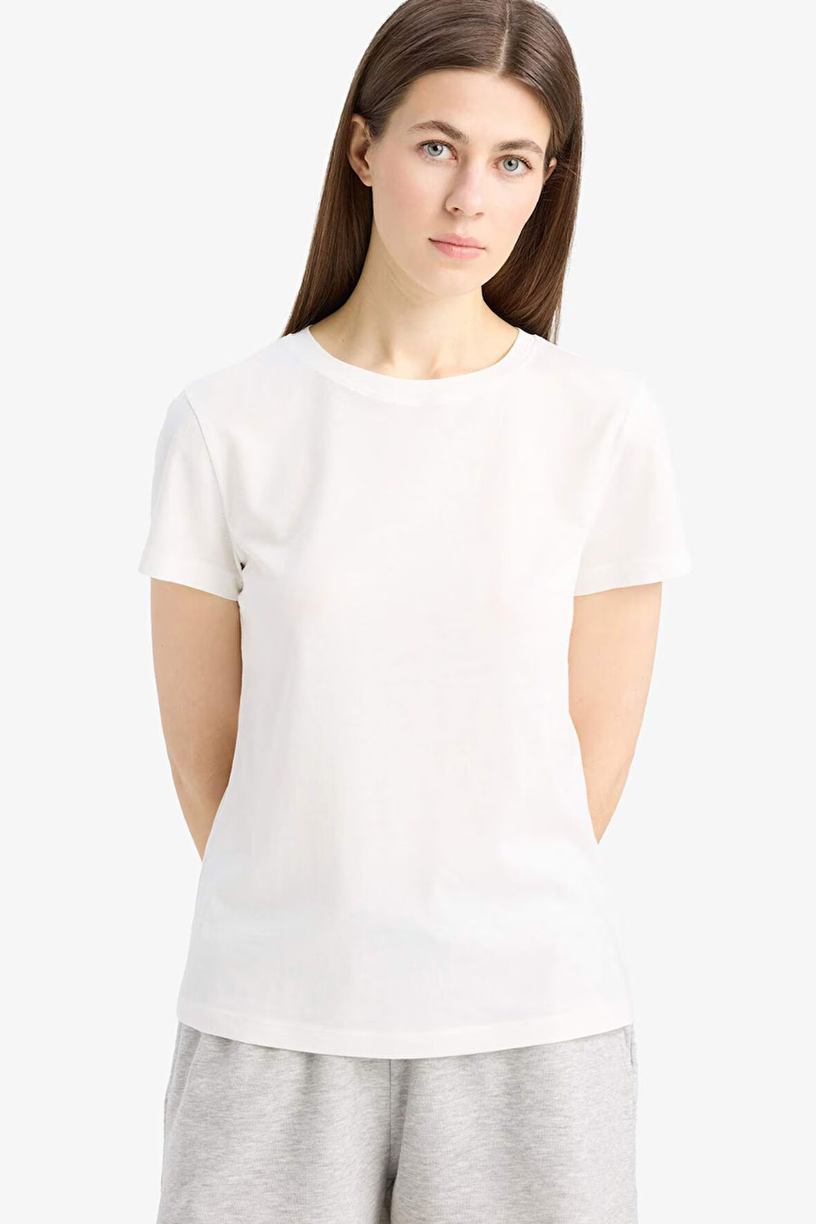 Regular Fit Bisiklet Yaka Basic Düz Penye Kısa Kollu Tişört