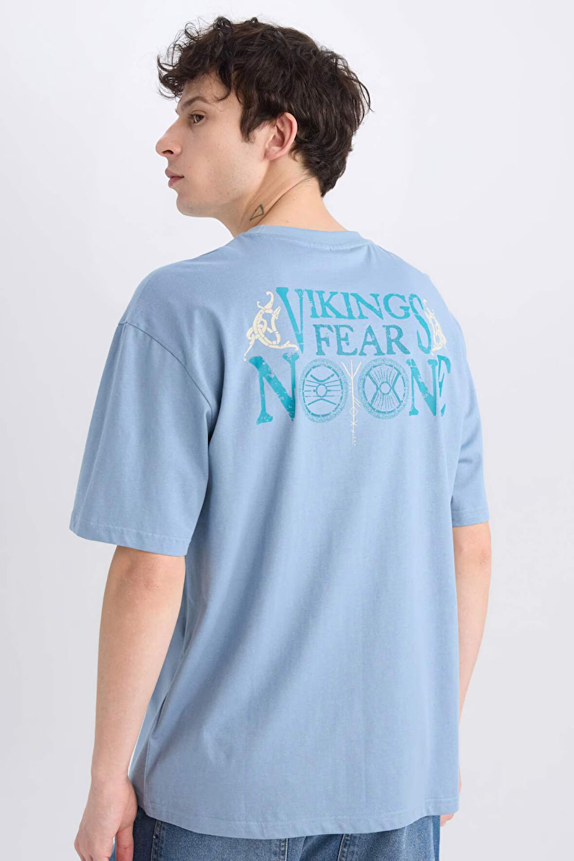 Vikings Valhalla Boxy Fit Bisiklet Yaka Sırt Baskılı Kısa Kollu Tişört