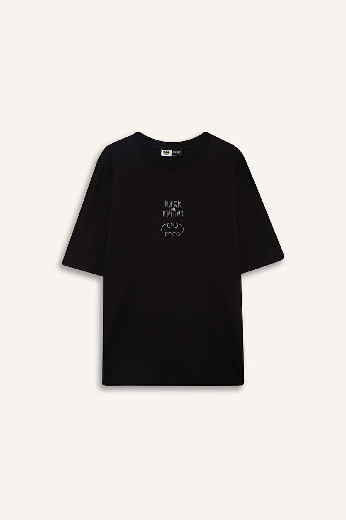 DeFacto %100 Pamuk Batman Boxy Fit Bisiklet Yaka Sırt Baskılı Kısa Kollu Tişört E0618AX25SMBK81