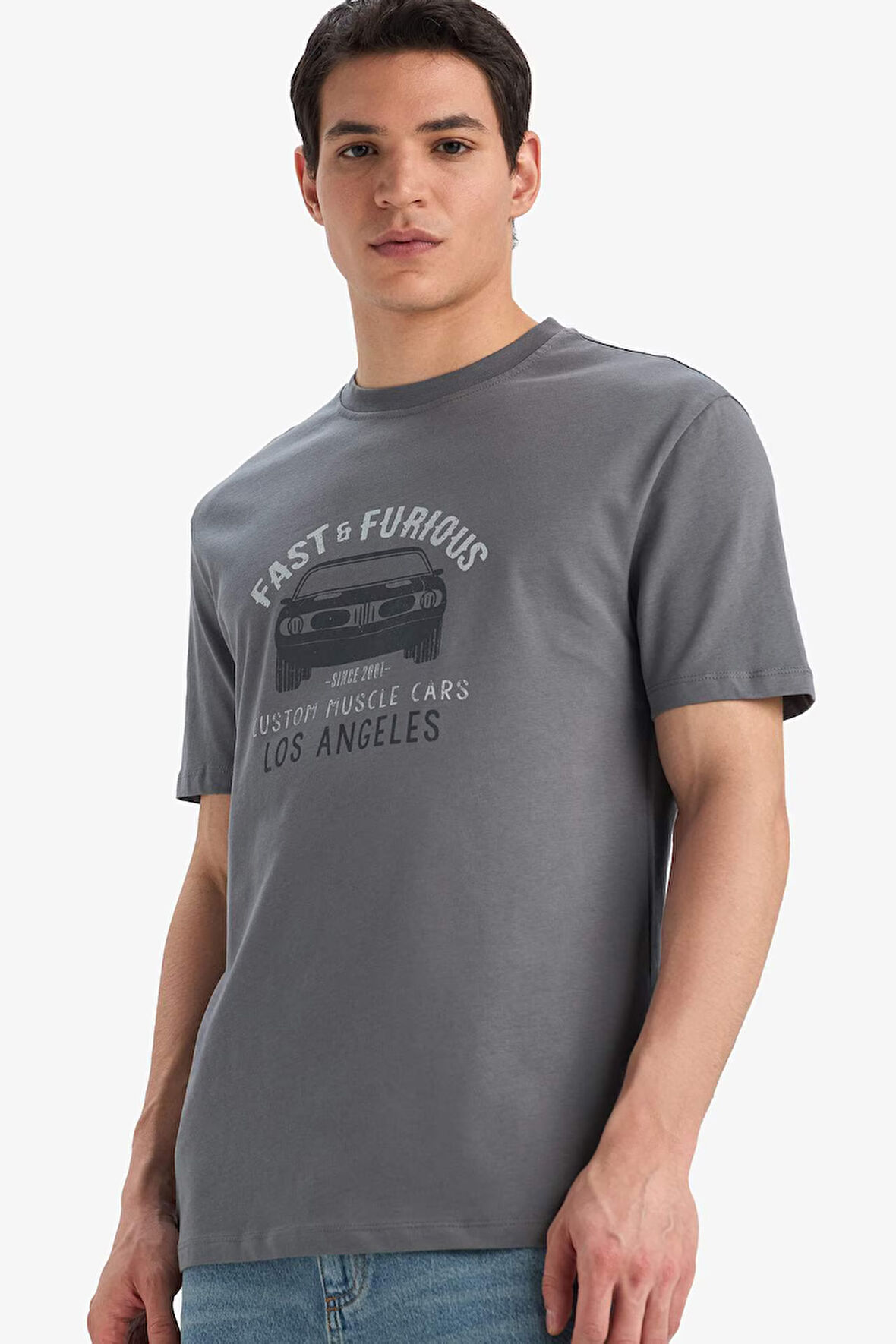 DeFacto %100 Pamuk Fast & Furious Regular Fit Bisiklet Yaka Kısa Kollu Tişört E0621AX25SMGR206