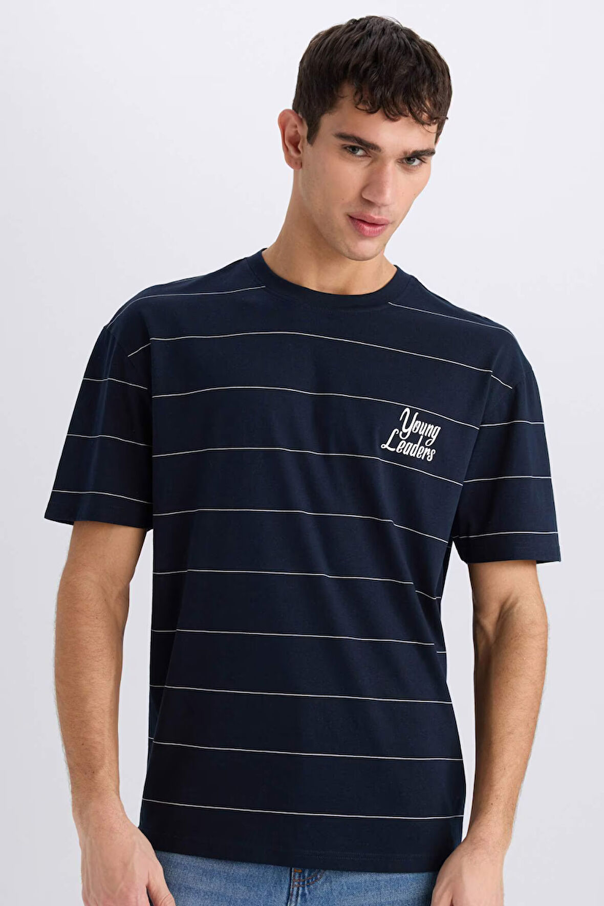 Boxy Fit Bisiklet Yaka Baskılı Kısa Kollu Tişört