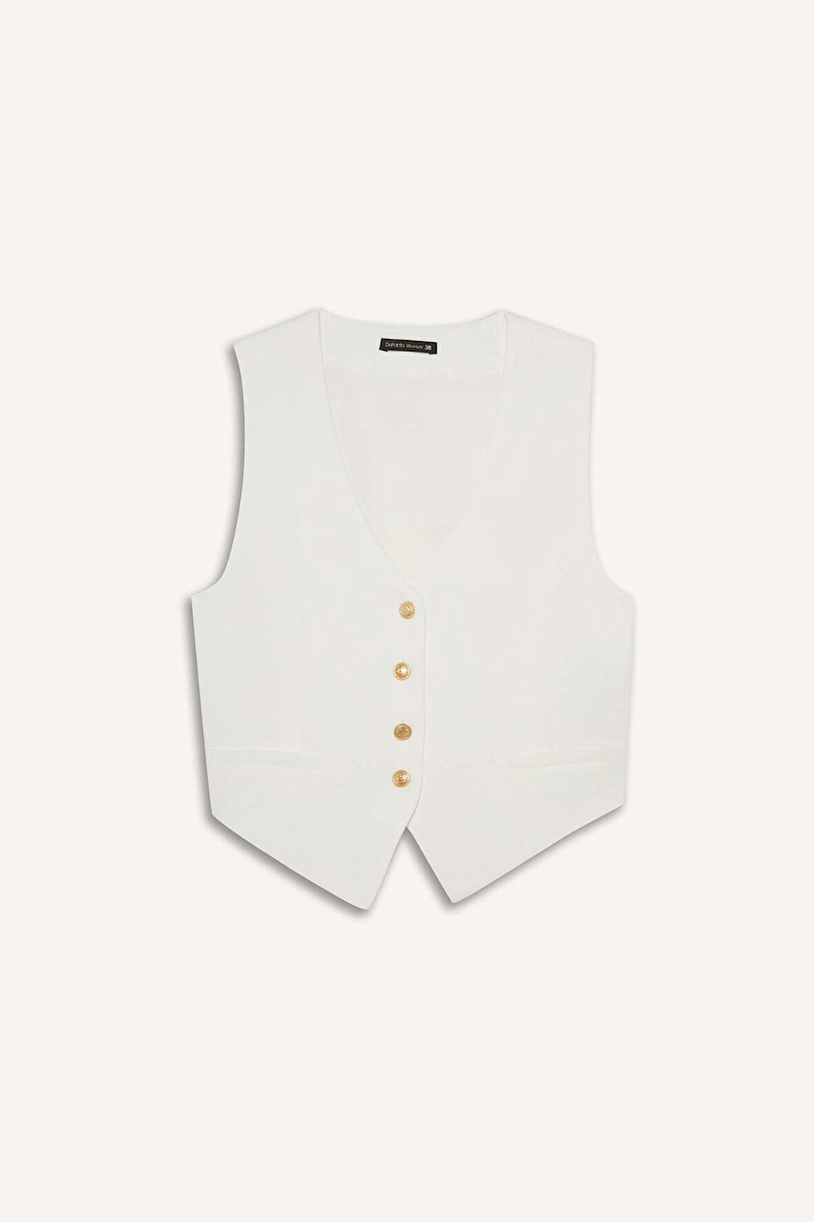 Crop V Yaka Keten Karışımlı Blazer Yelek