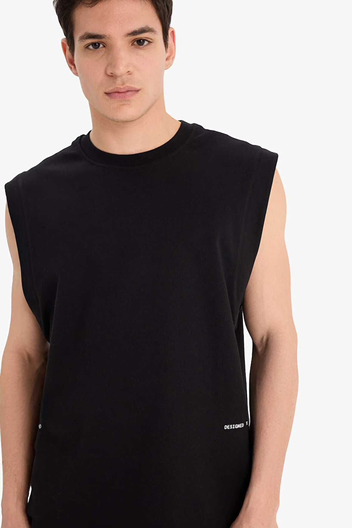 %100 Pamuk Boxy Fit Baskılı Bisiklet Yaka Atlet