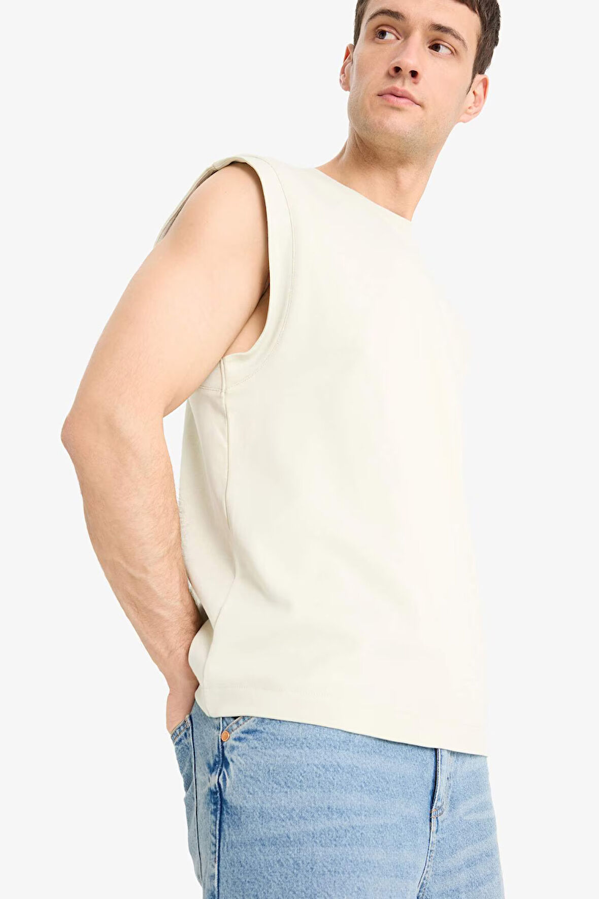 %100 Pamuk Boxy Fit Baskılı Bisiklet Yaka Atlet
