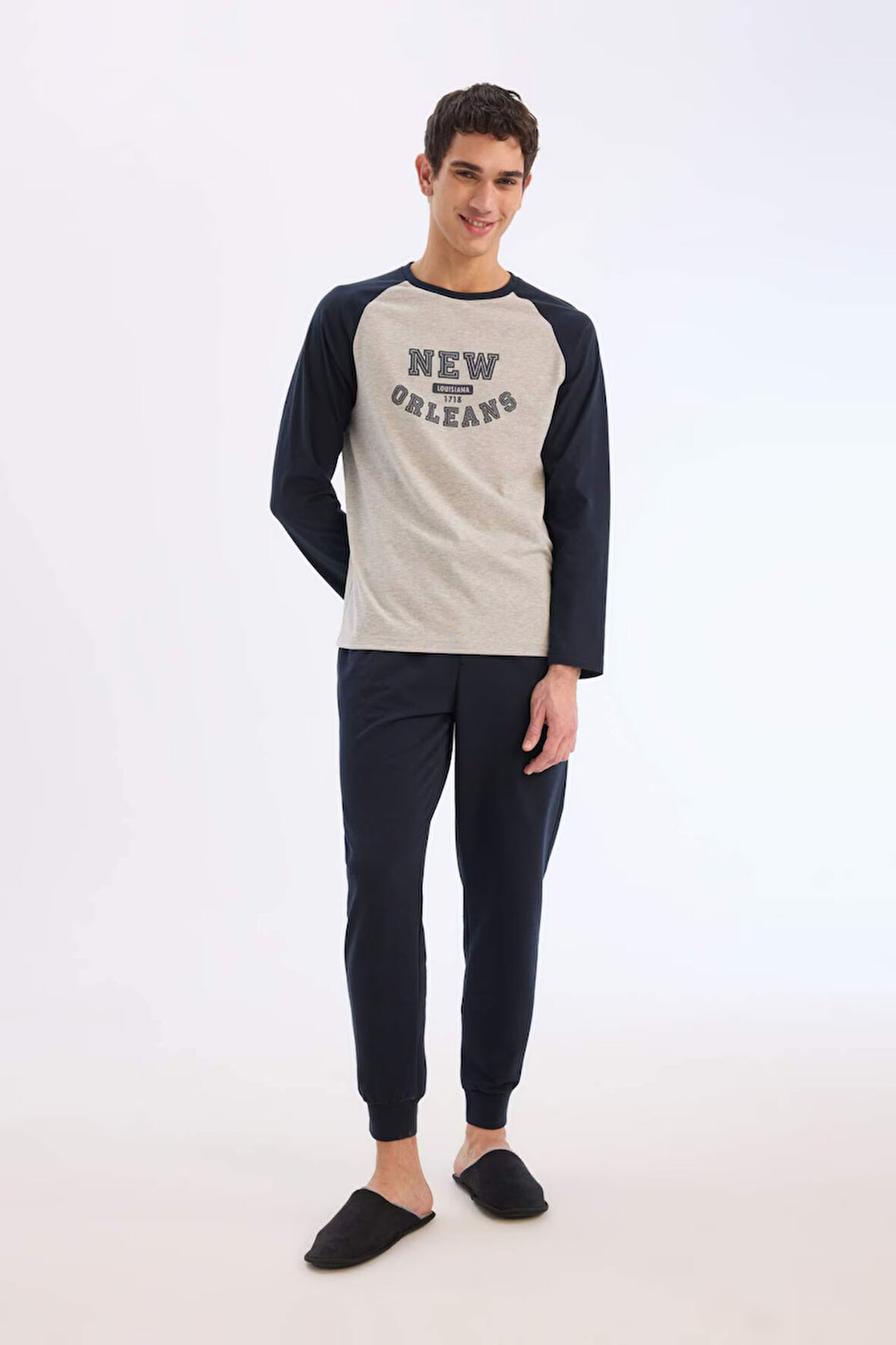 Regular Fit Pijama Takımı Baskılı Uzun Kollu Üst Uzun Alt