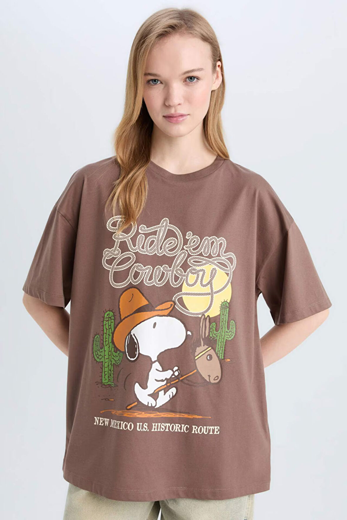 Coool Snoopy Oversize Geniş Kalıp Bisiklet Yaka Baskılı Kısa Kollu Tişört