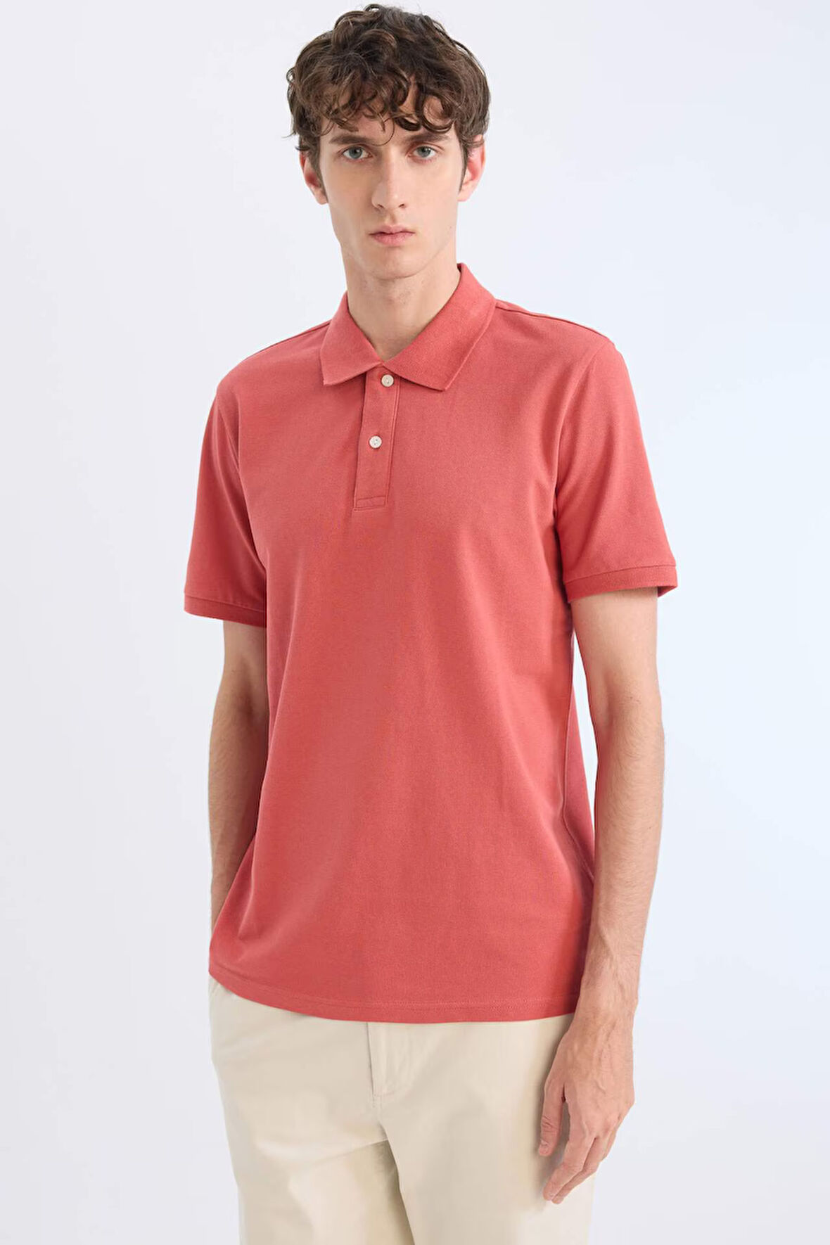 Regular Fit Kısa Kollu Basic Düz Pike Polo Tişört