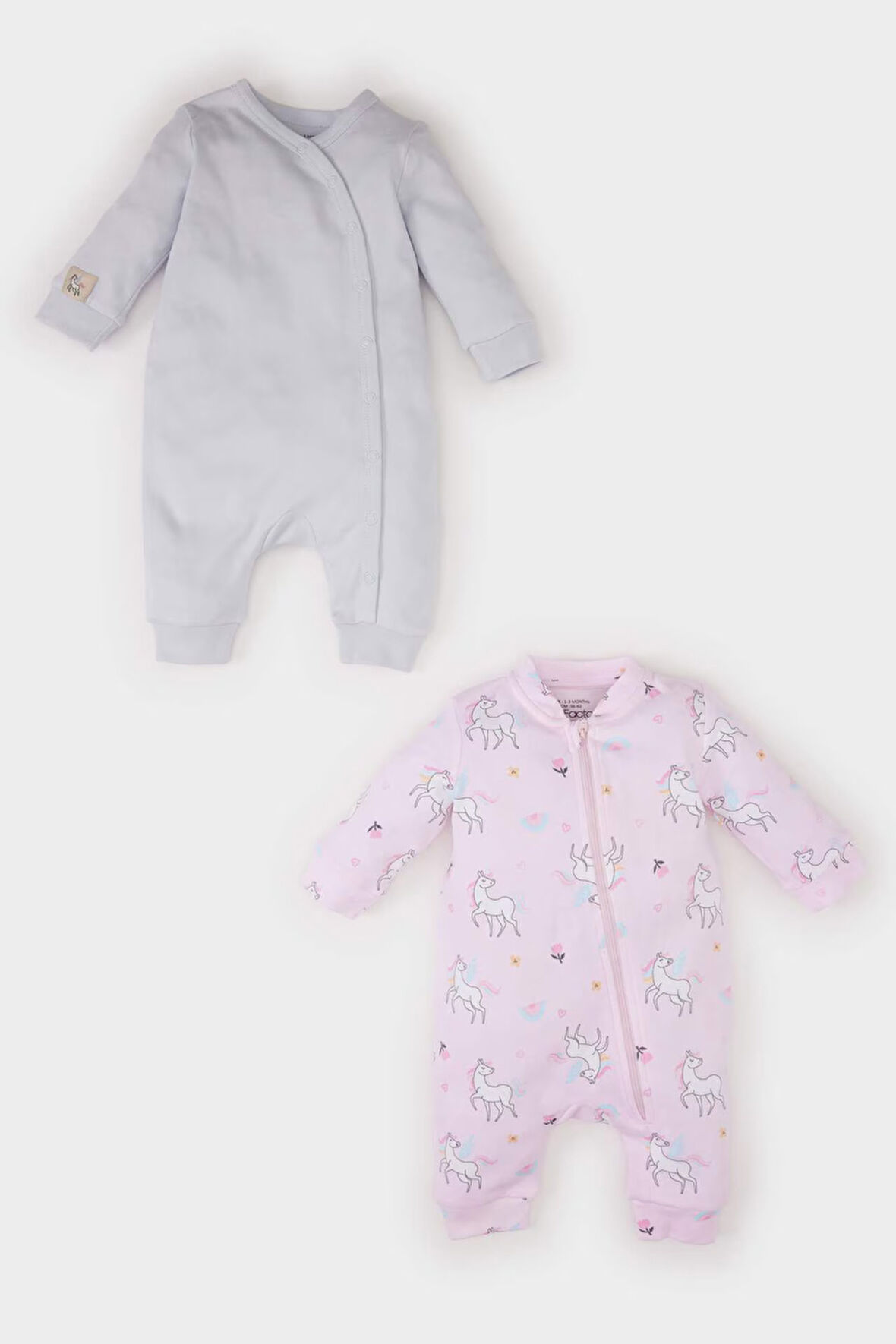 DeFacto Kız Bebek Yenidoğan Unicorn Baskılı 2'li Uzun Kollu Tulum D8701A525SPPN144