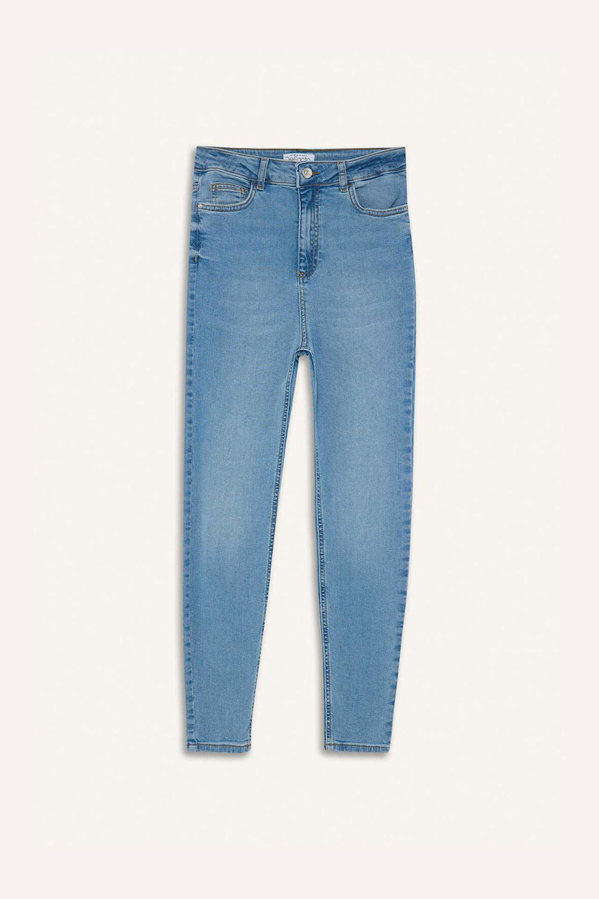 Anna Skinny Fit Yüksek Bel Düz Paça Uzun Jean Taş Yıkama Pantolon