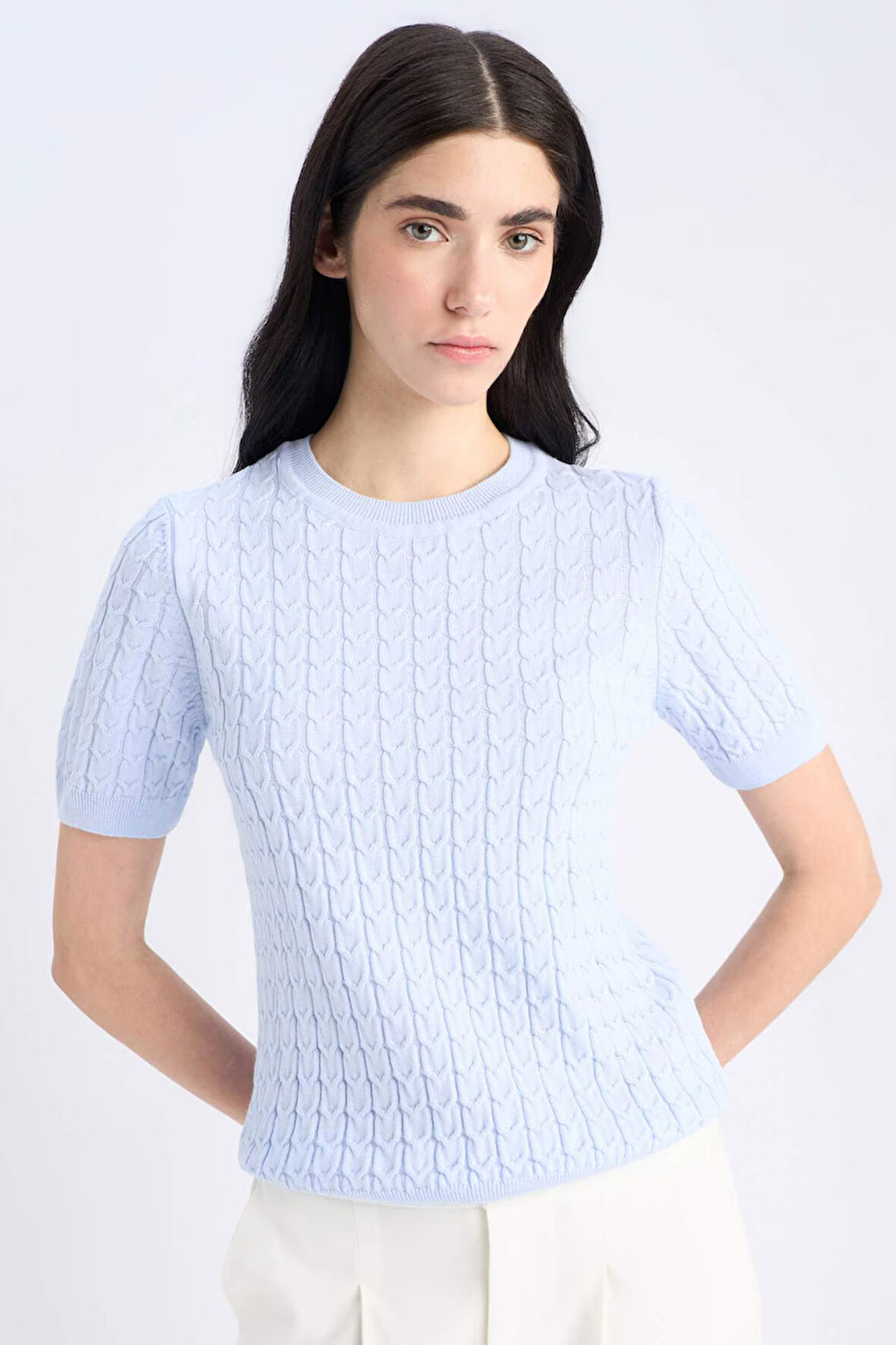 DeFacto 	Regular Fit Bisiklet Yaka Basic Düz Triko Kısa Kollu Kazak D3306AX25SMBE250