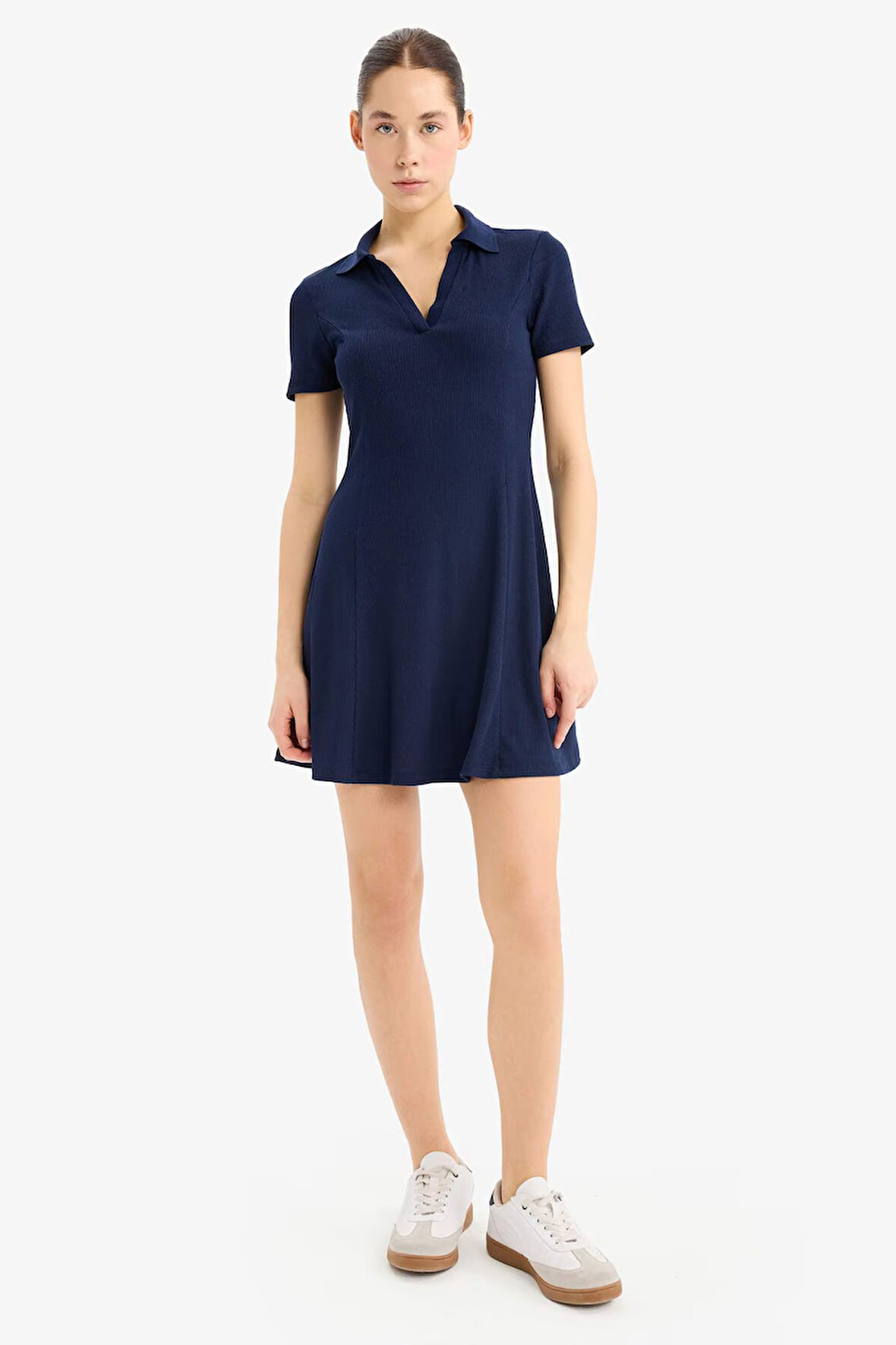 Coool Polo Yaka Fitilli Kaşkorse Kısa Kollu Mini Elbise
