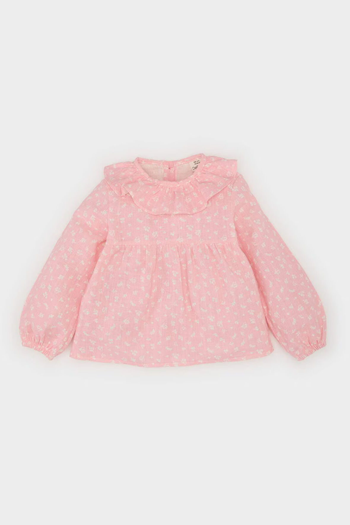 DeFacto Kız Bebek Çiçekli Flamlı Poplin Uzun Kollu Gömlek E6101A525SPPN127