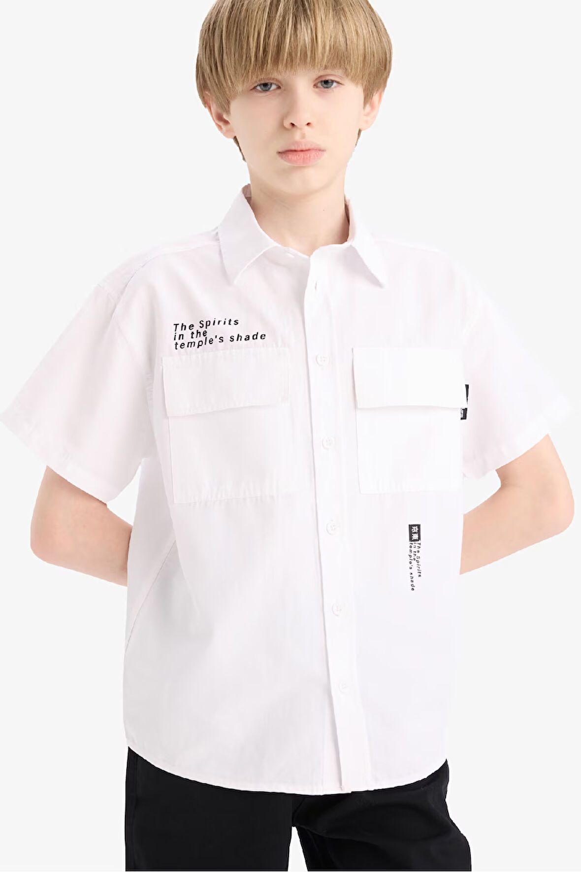 Erkek Çocuk Oversize Geniş Kalıp Polo Yaka Baskılı Poplin Kısa Kollu Gömlek