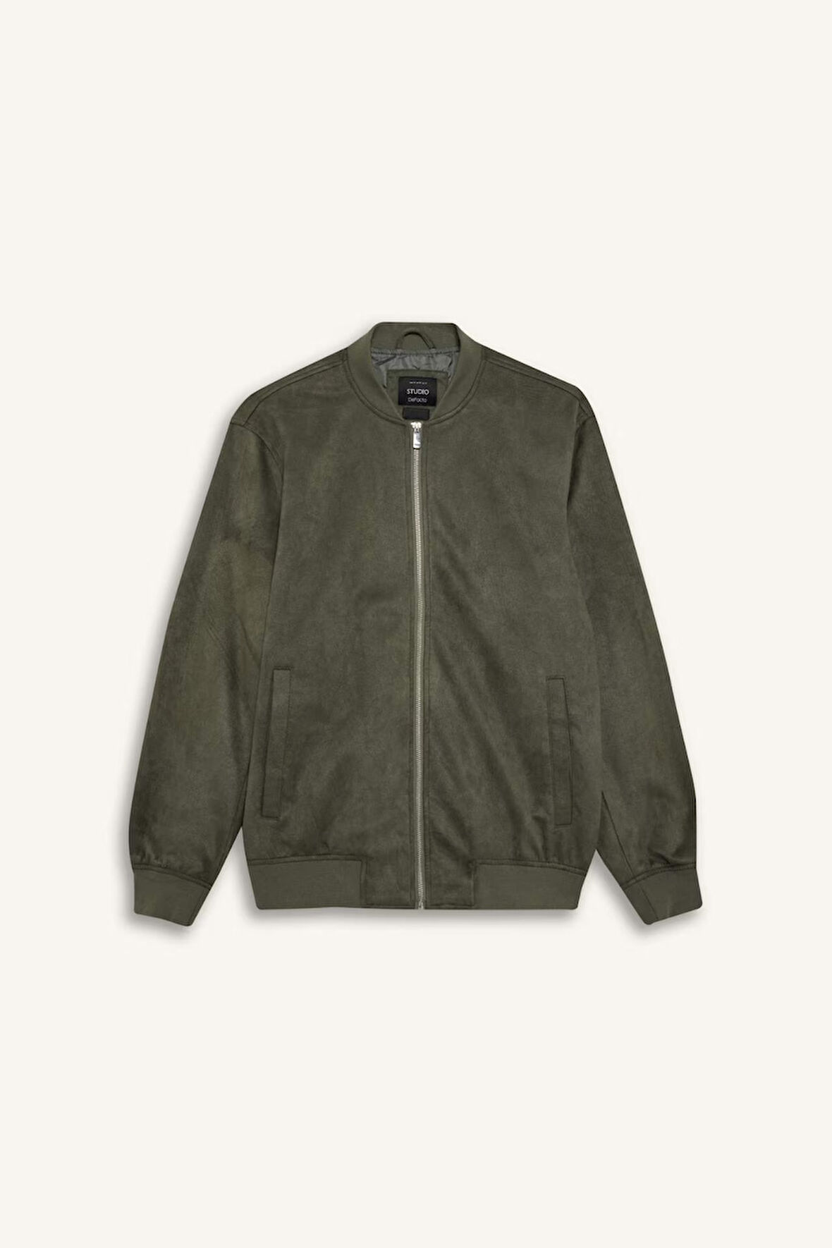 Slim Fit Dar Kesim Kolej Yaka Fermuarlı Süet Bomber Mont