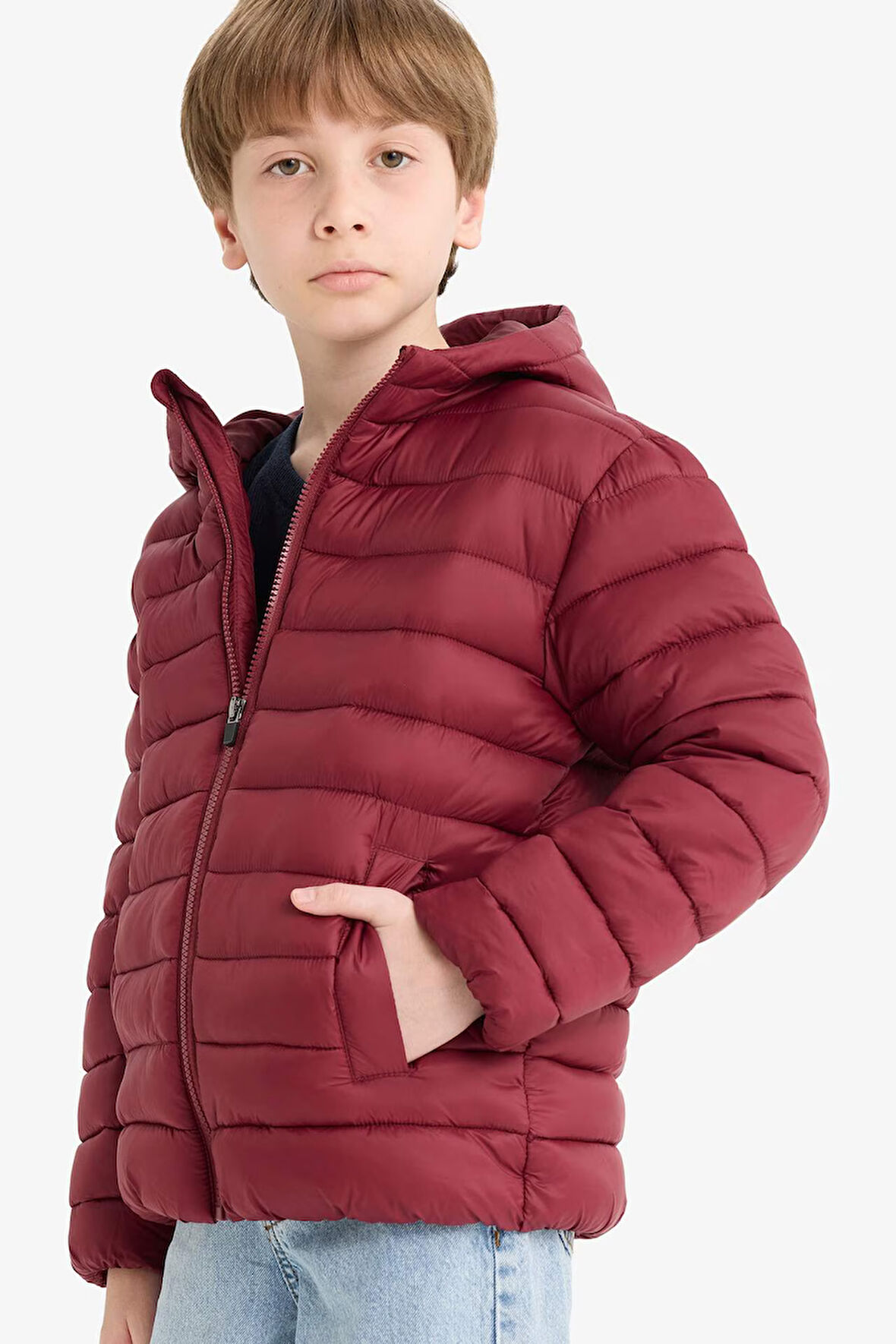 Erkek Çocuk Su Geçirmez Kapüşonlu Fermuarlı Şişme Mont