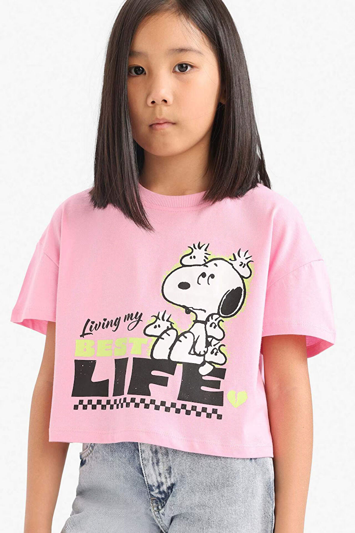 DeFacto Kız Çocuk Snoopy Bisiklet Yaka Kısa Kollu Tişört E8160A825HSPN253