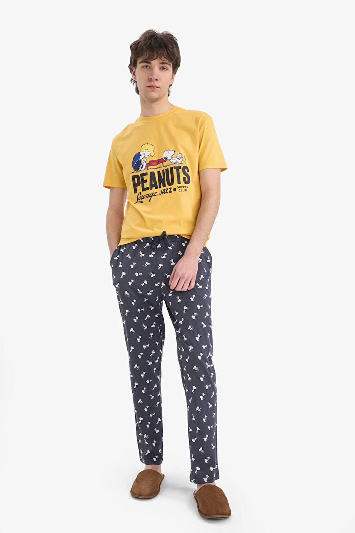 Snoopy Regular Fit Pijama Takımı Kısa Kollu Üst Beli Bağcıklı Uzun Alt