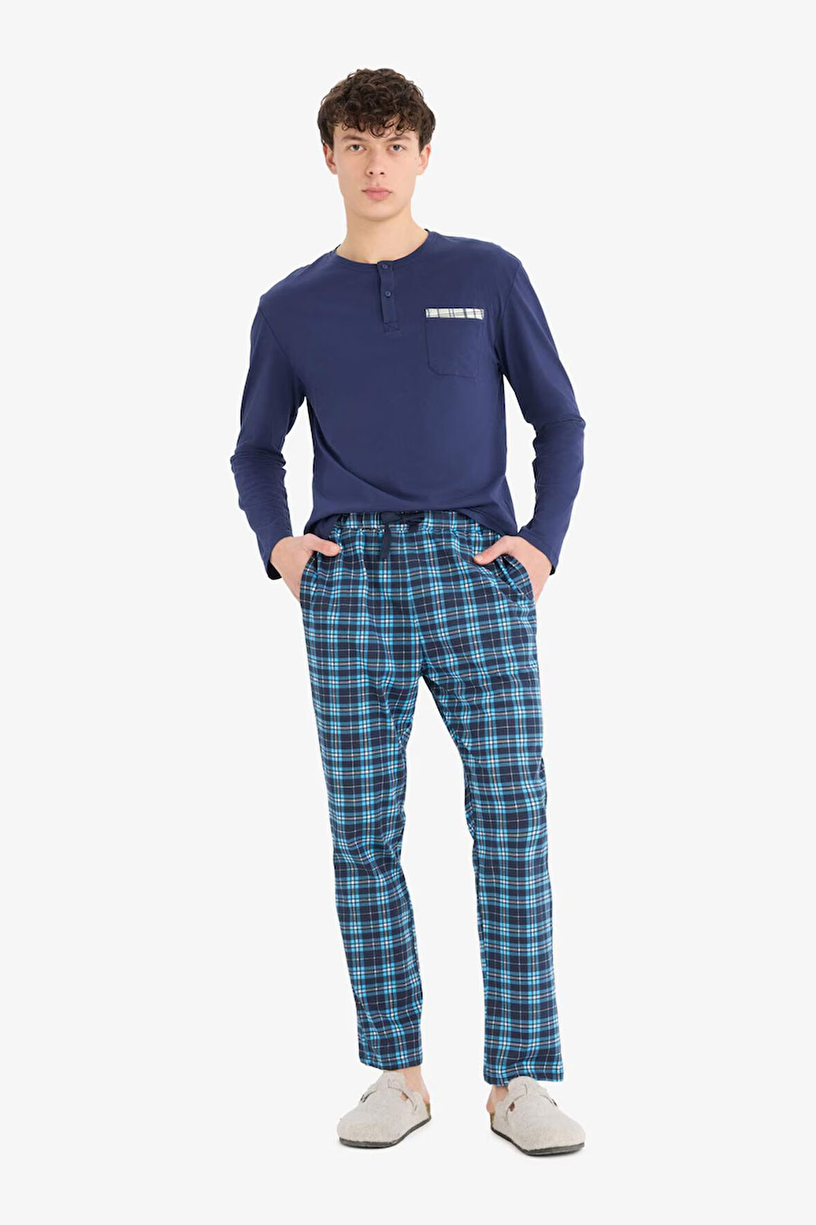 Regular Fit Kareli Cepli Pijama Altı