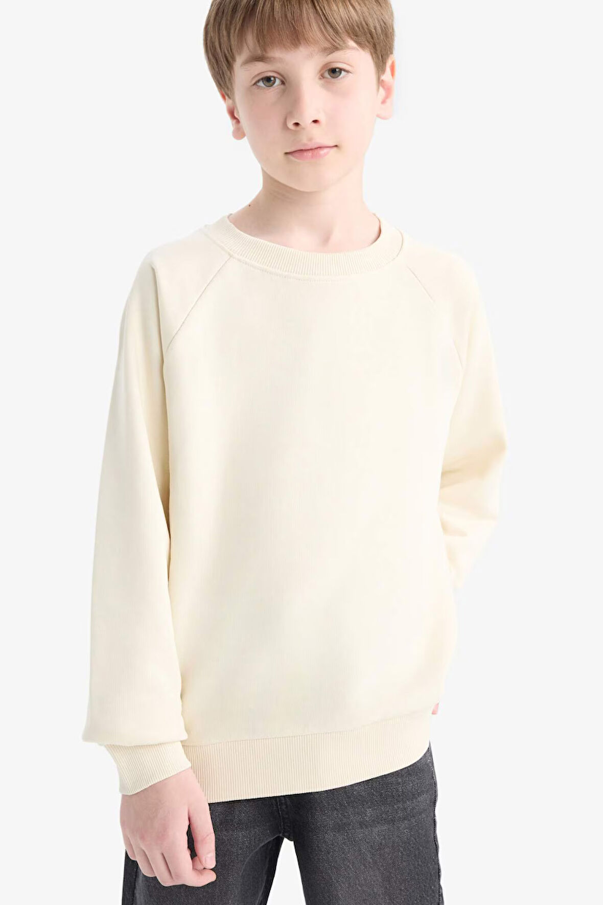 Erkek Çocuk Bisiklet Yaka Basic Düz Sweatshirt