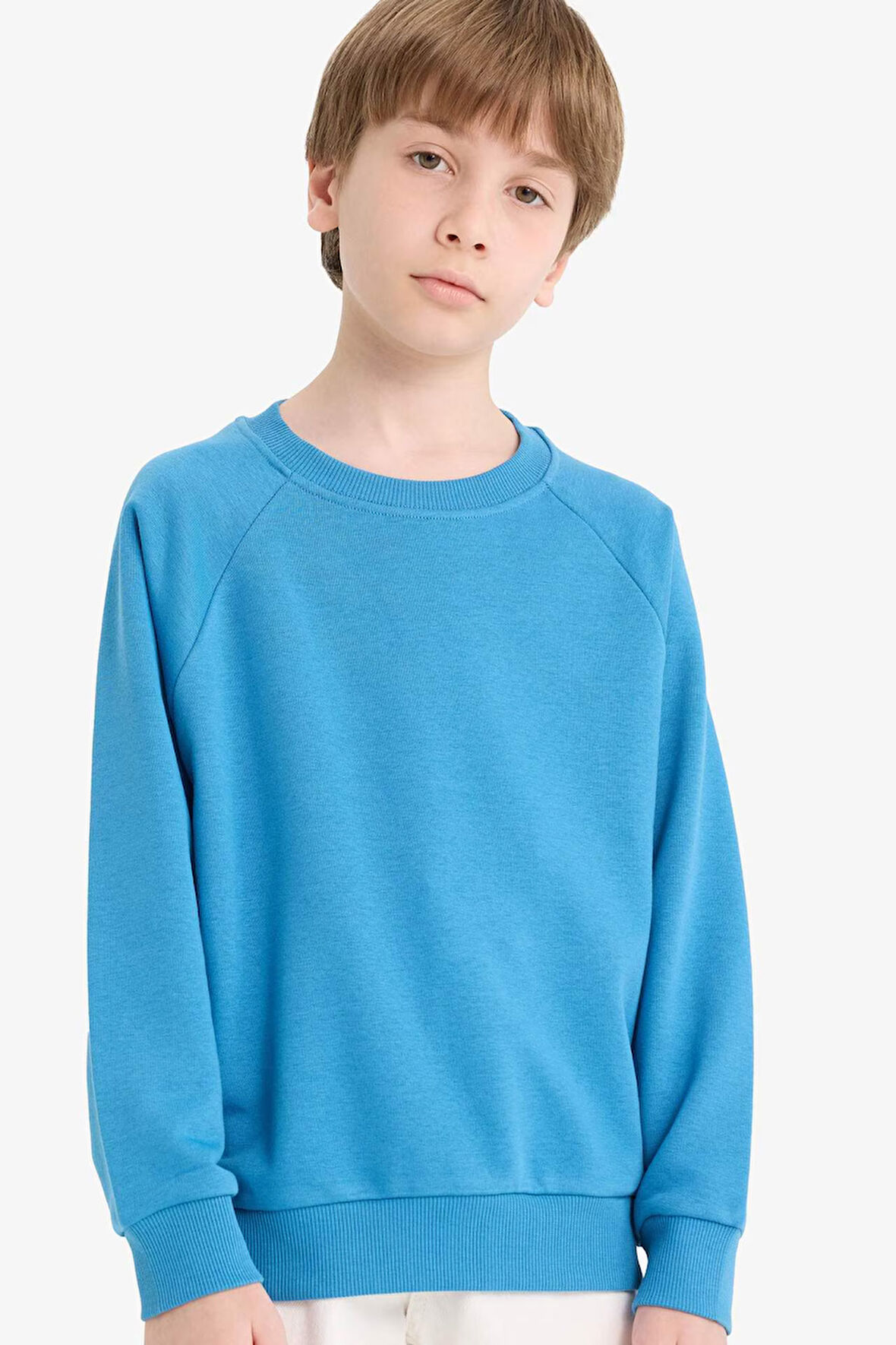 Erkek Çocuk Bisiklet Yaka Basic Düz Sweatshirt
