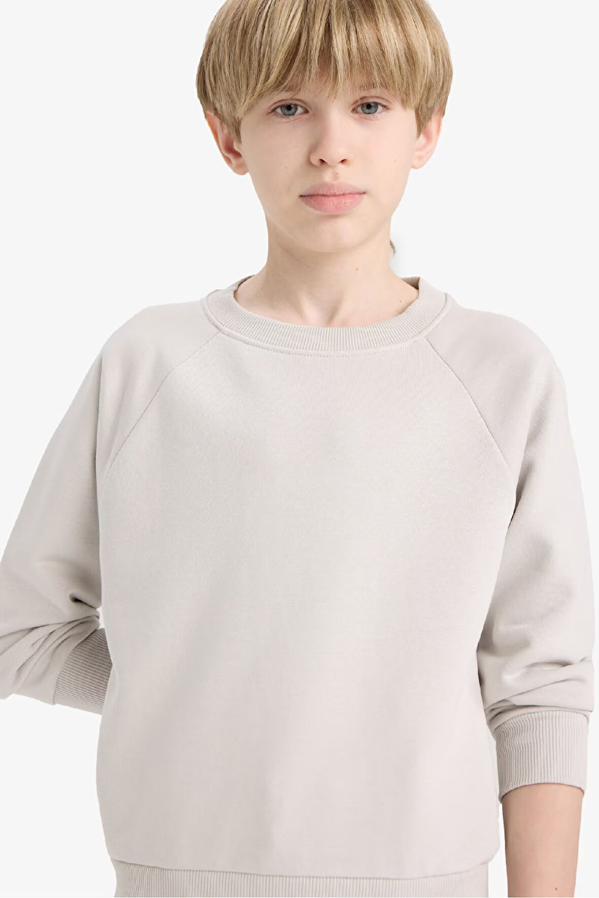 Erkek Çocuk Bisiklet Yaka Basic Düz Sweatshirt