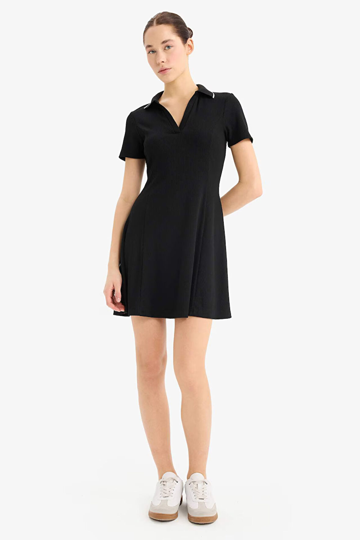 Coool Polo Yaka Fitilli Kaşkorse Kısa Kollu Mini Elbise