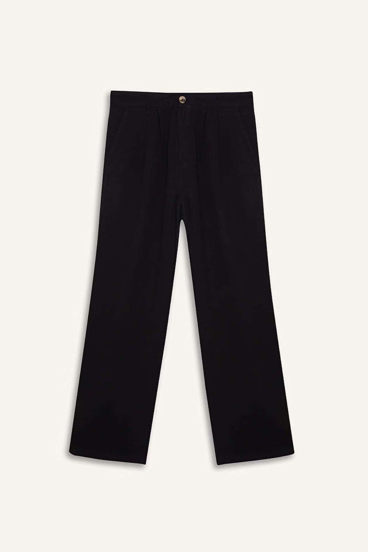 Wide Leg Fermuarlı Normal Bel Standart Boy Geniş Paça Keten Karışımlı Pantolon