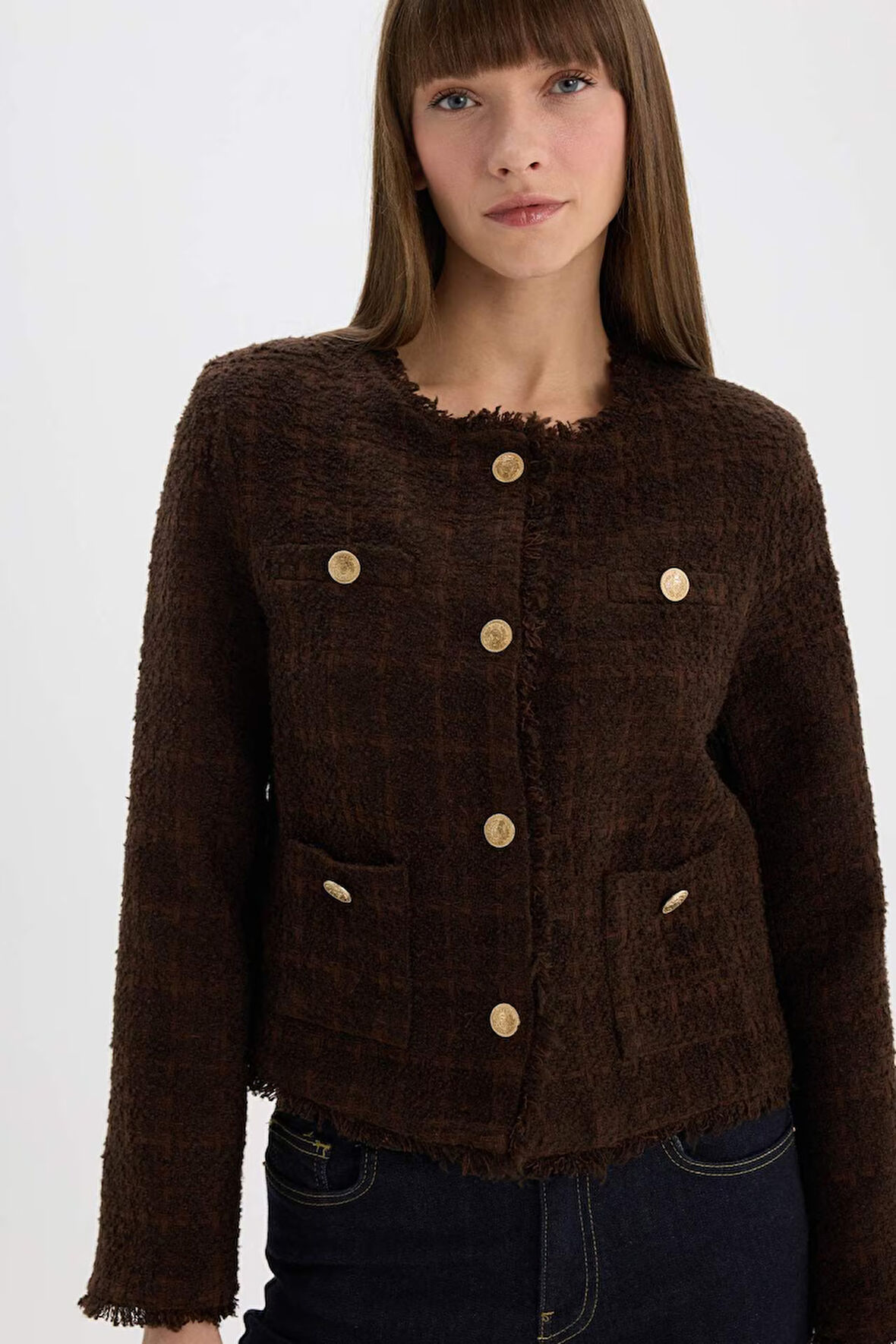 DeFacto Regular Fit Bisiklet Yaka Tweed Blazer Ceket D8460AX24AUBN298