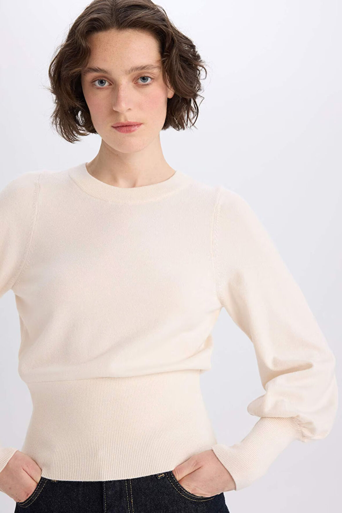 Regular Fit Bisiklet Yaka Basic Düz Triko Kazak