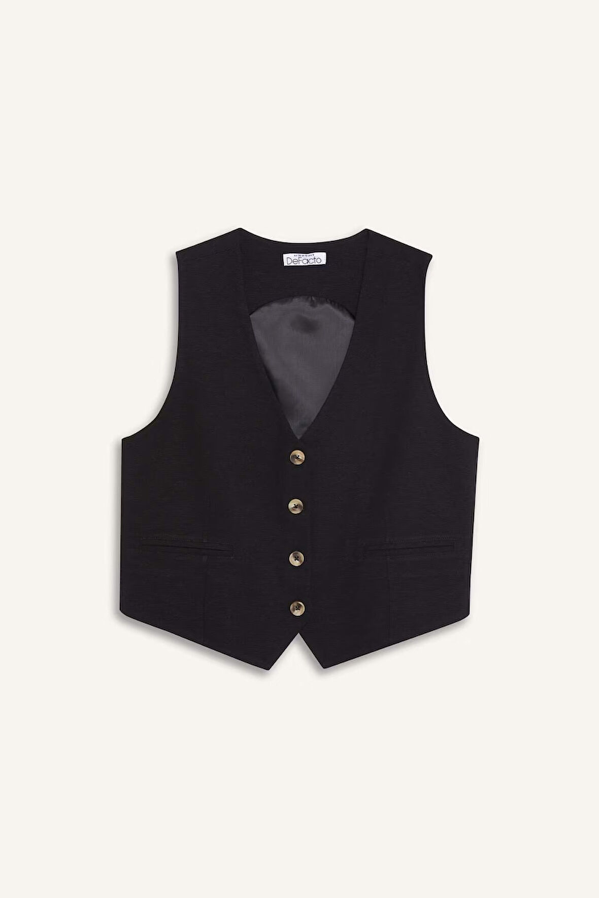 	V Yaka Keten Karışımlı Blazer Yelek