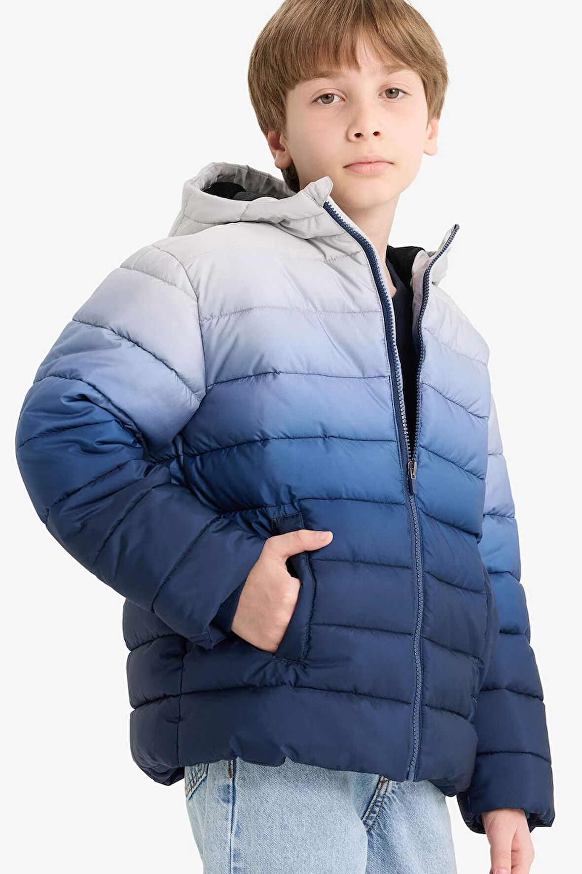 Erkek Çocuk Su Geçirmez Kapüşonlu Polar Astarlı Fermuarlı Şişme Mont