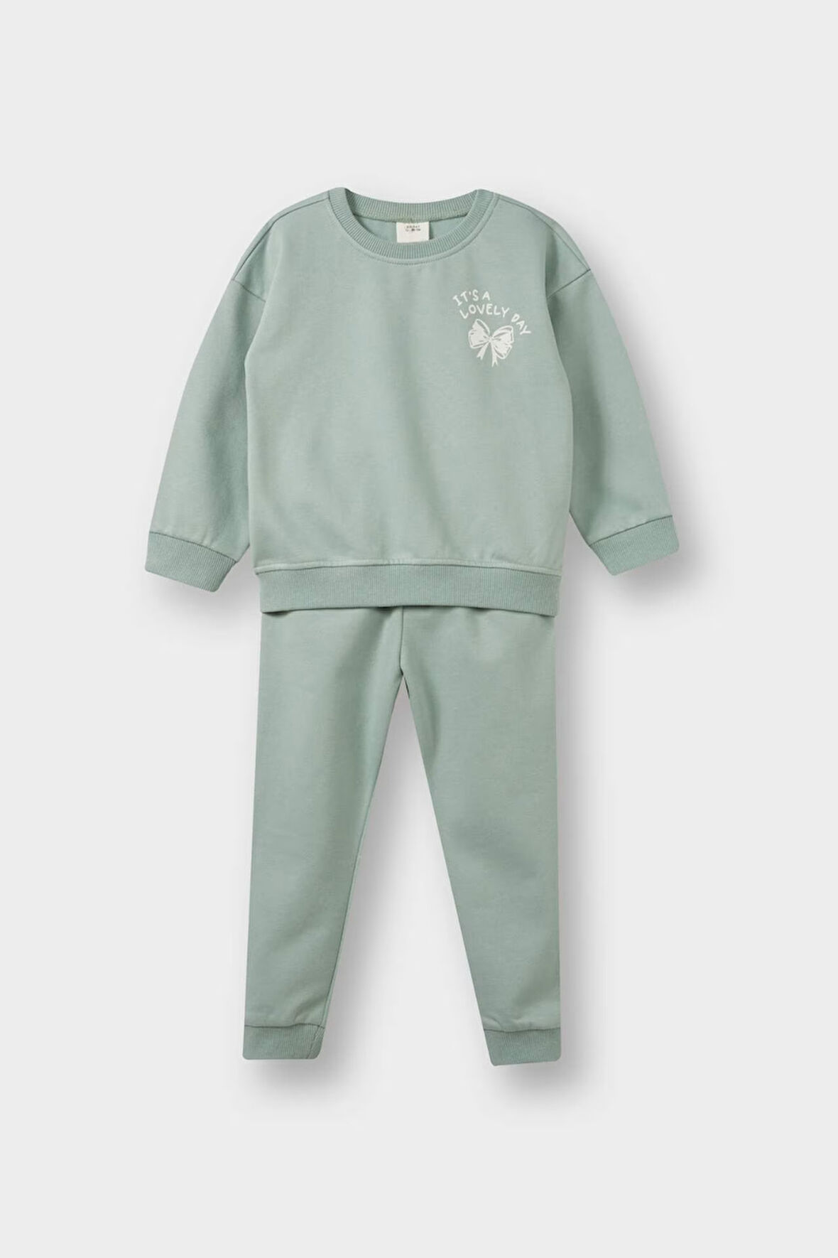 Kız Bebek 2'li Takım İçi Yumuşak Tüylü Baskılı Sweatshirt Eşofman Altı