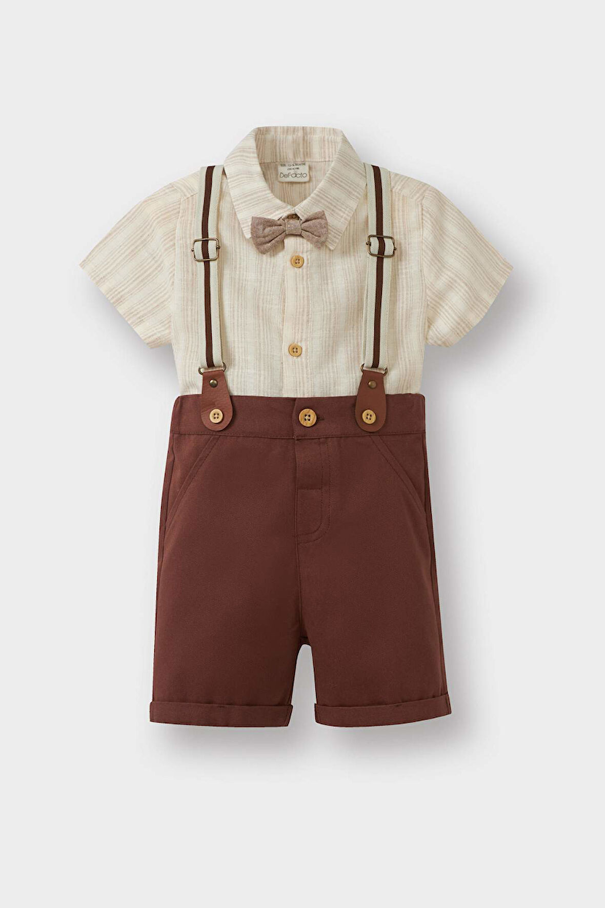 DeFacto Erkek Bebek 4'lü Takım Çizgili Poplin Gömlek Şort Papyon Pantolon Askısı B8082A525SMER98