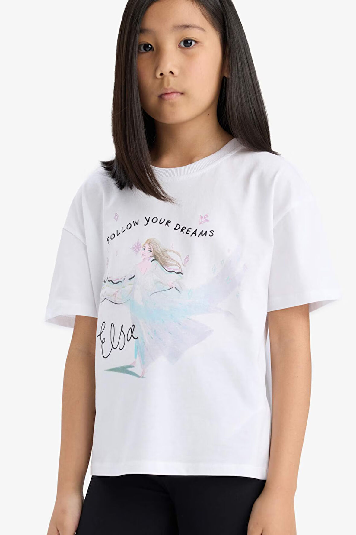 DeFacto Kız Çocuk Frozen Relax Fit Bisiklet Yaka Kısa Kollu Tişört E8166A825HSWT34