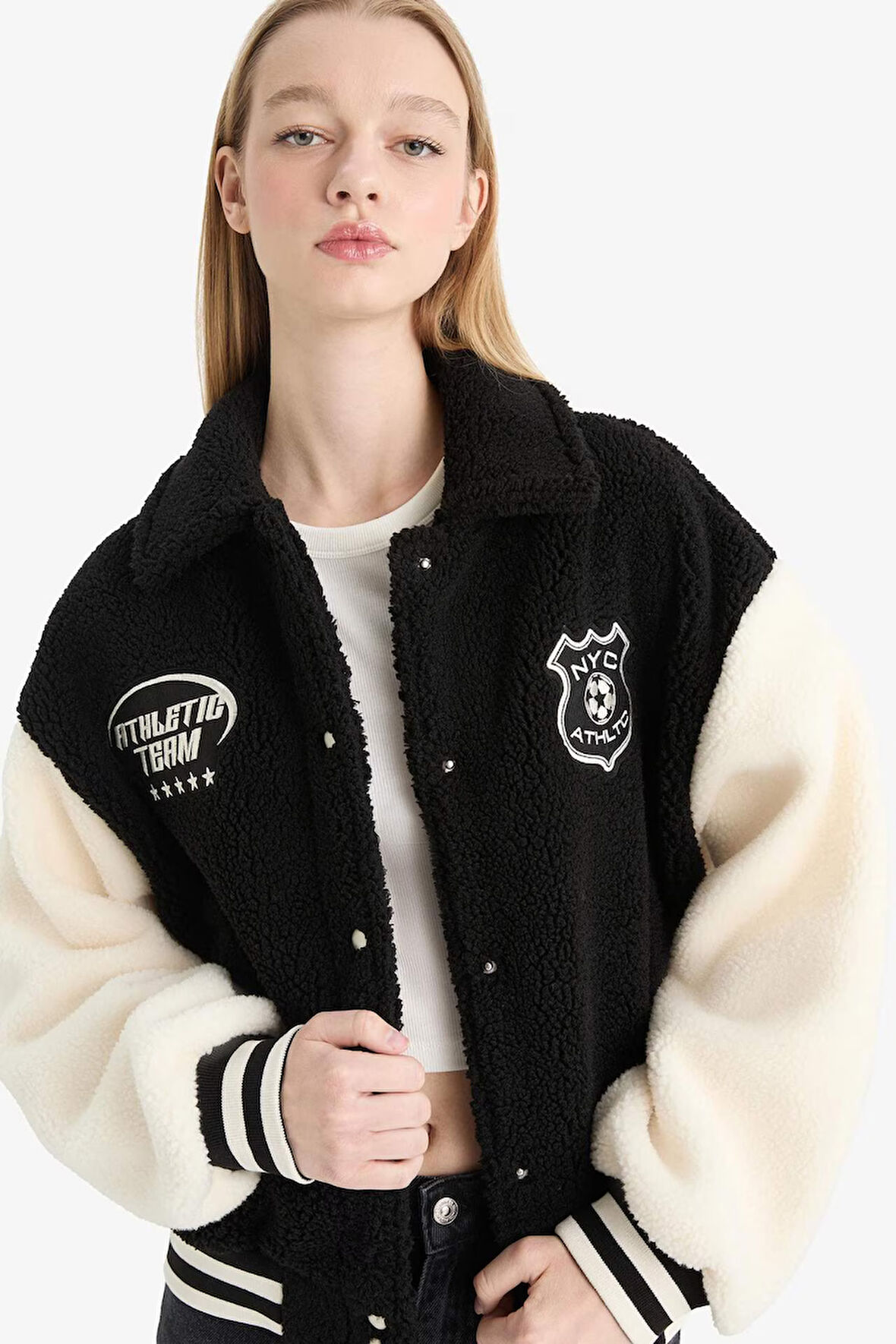Coool Oversize Geniş Kalıp Polo Yaka Pelüş Bomber Ceket