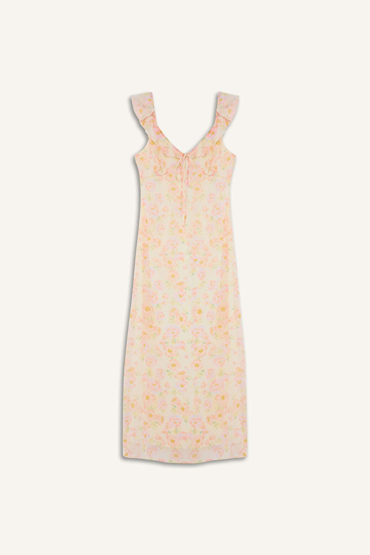 Floral Şifon Kolsuz Maxi Elbise