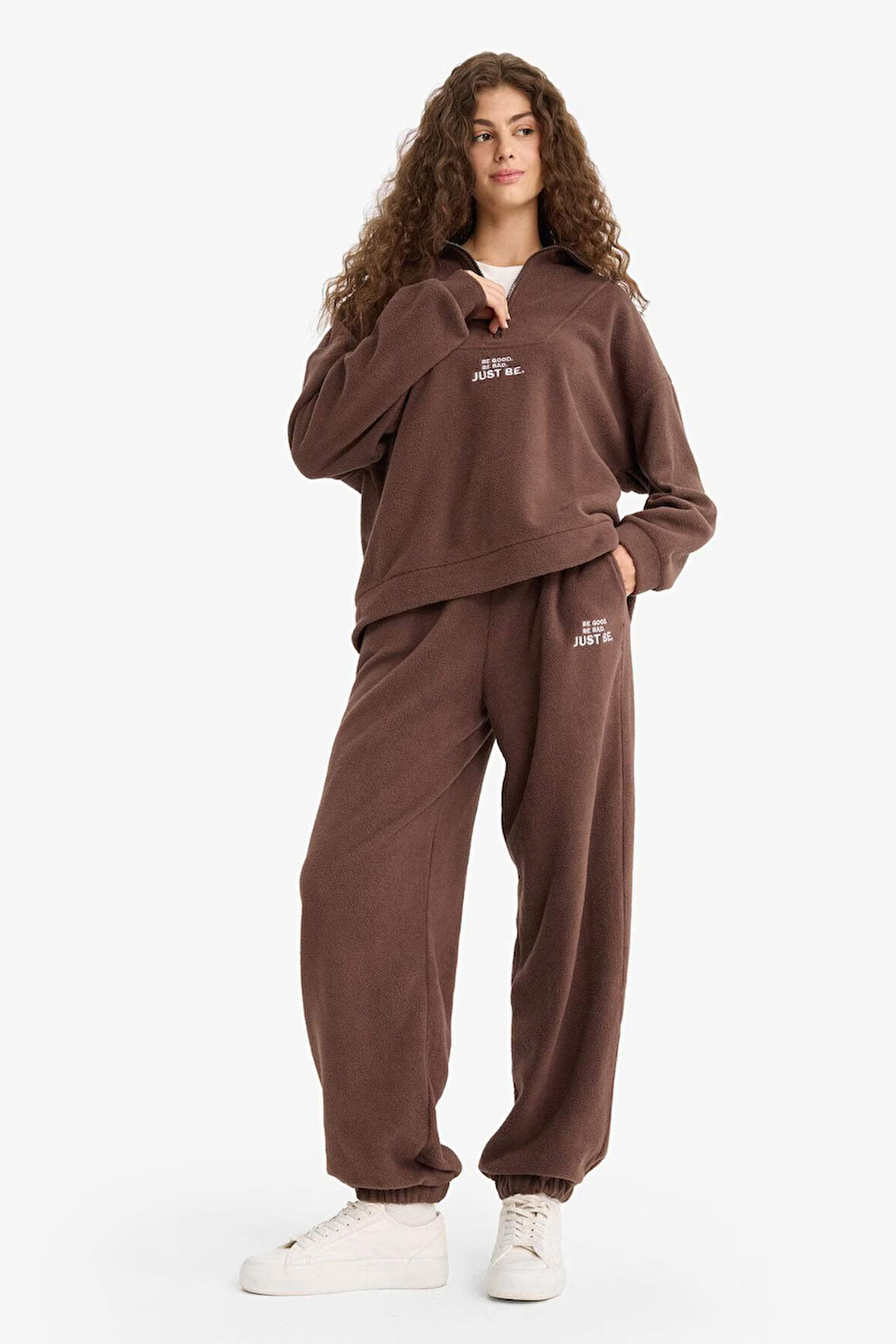 Standart Fit Beli Bağcıklı Cepli Polar Eşofman Altı