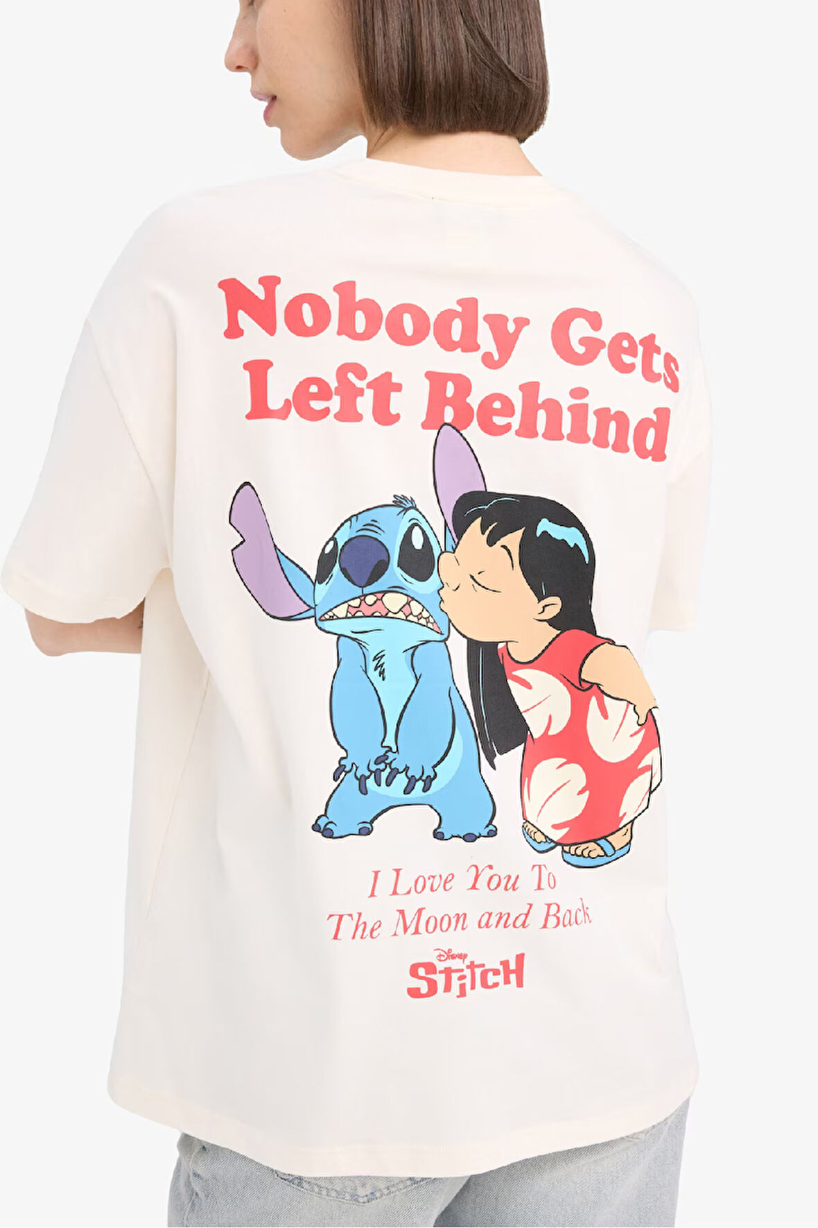 Coool Disney Lilo & Stitch Oversize Geniş Kalıp Bisiklet Yaka Baskılı Kısa Kollu Tişört