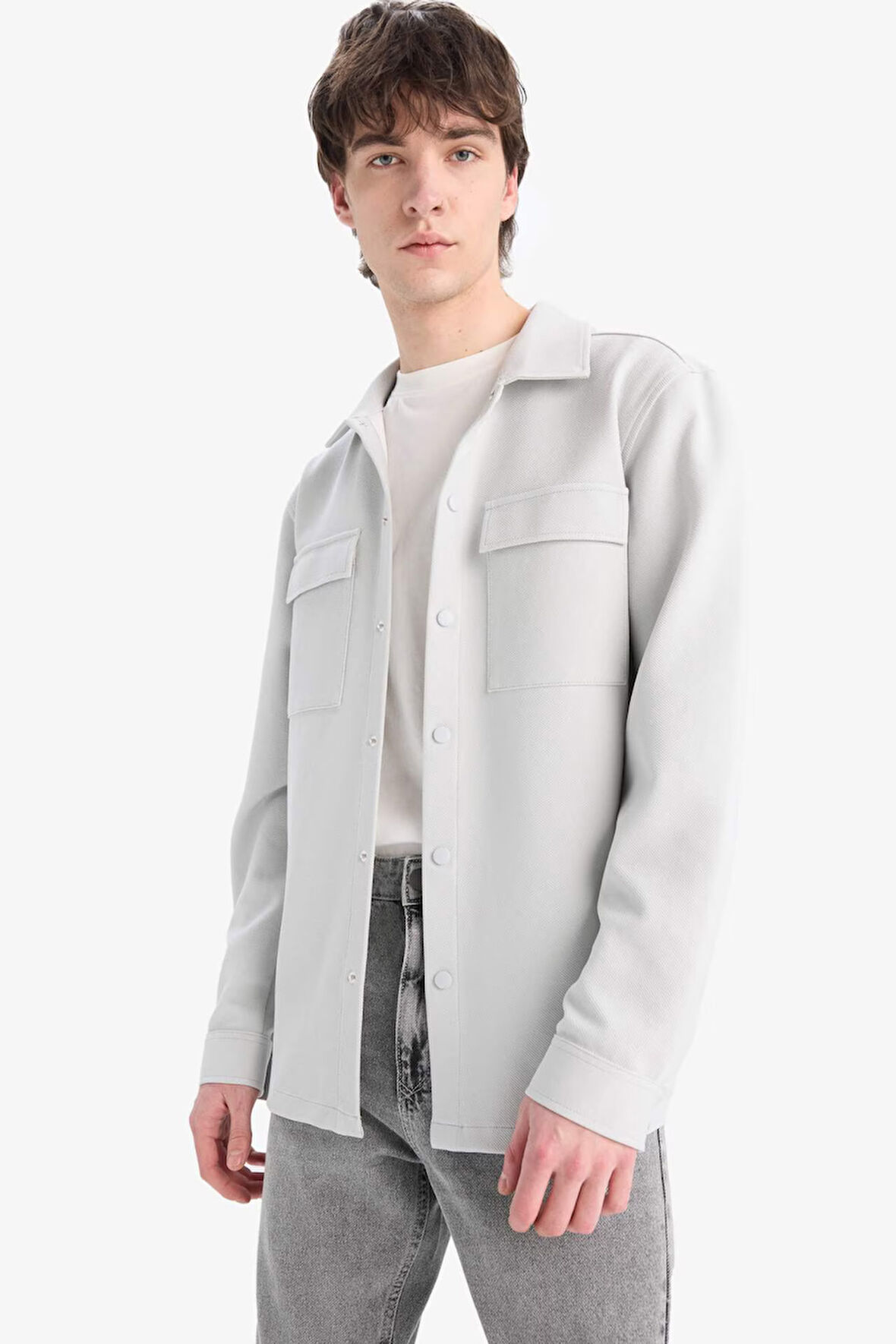 Regular Fit Çift Cepli Twill Uzun Kollu Gömlek