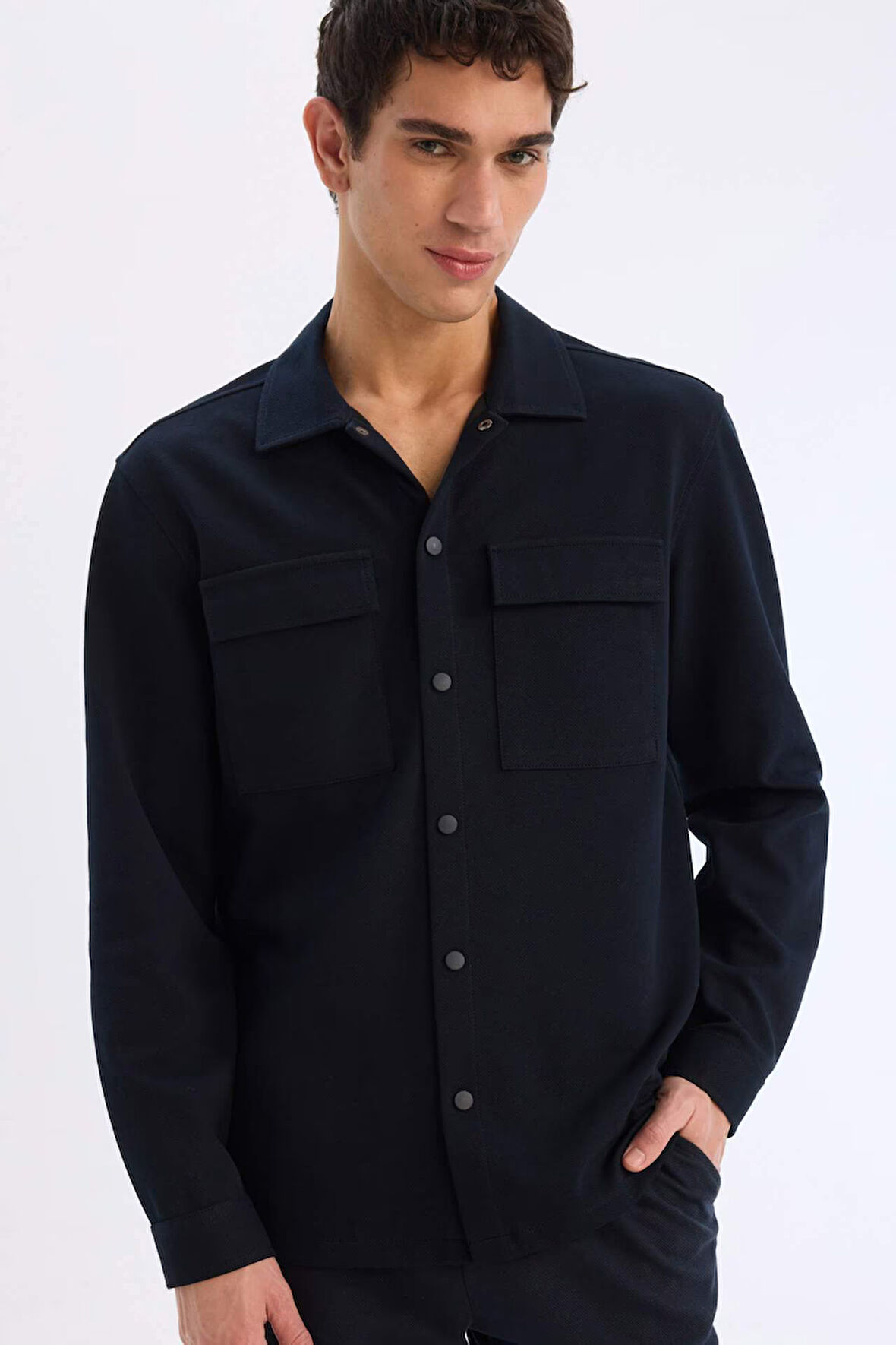 Regular Fit Çift Cepli Twill Uzun Kollu Gömlek