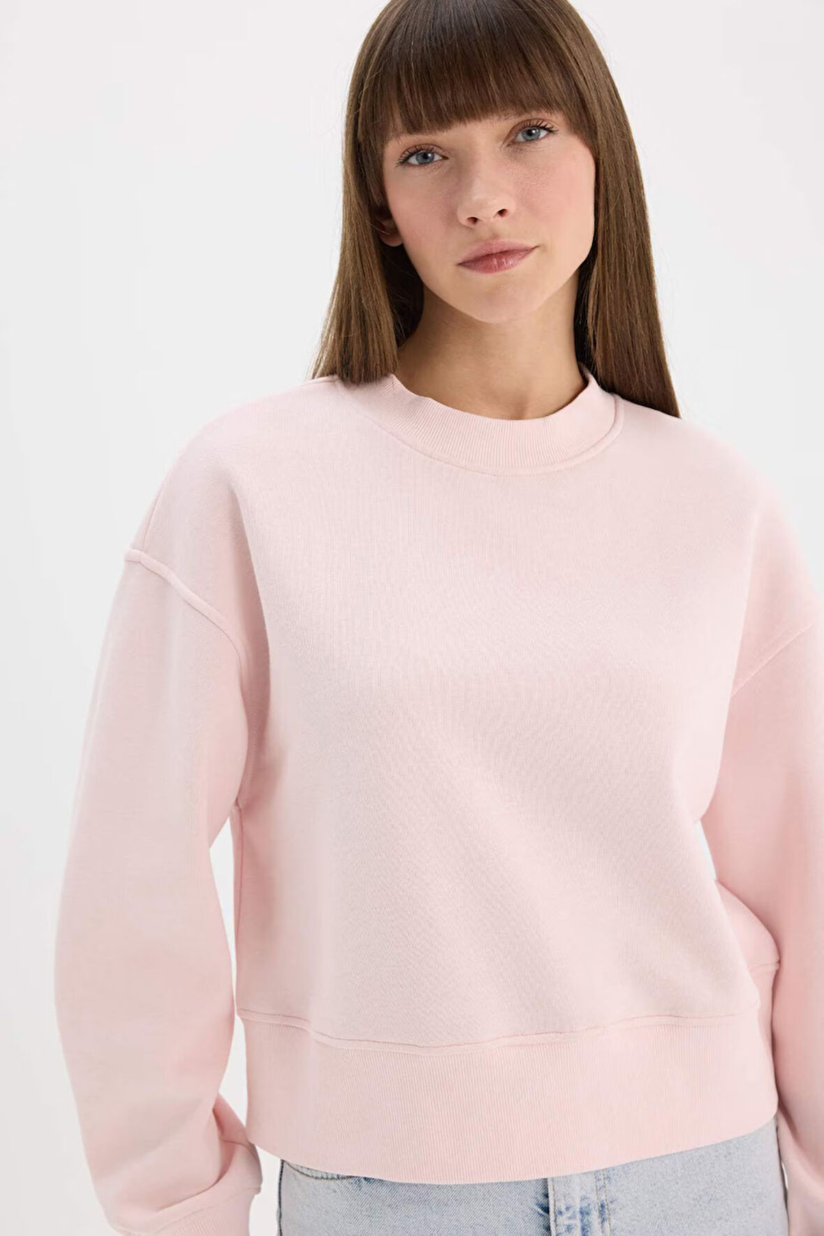 DeFacto Boxy Fit Bisiklet Yaka Basic Düz Kalın Sweatshirt E4732AX25SPPN38