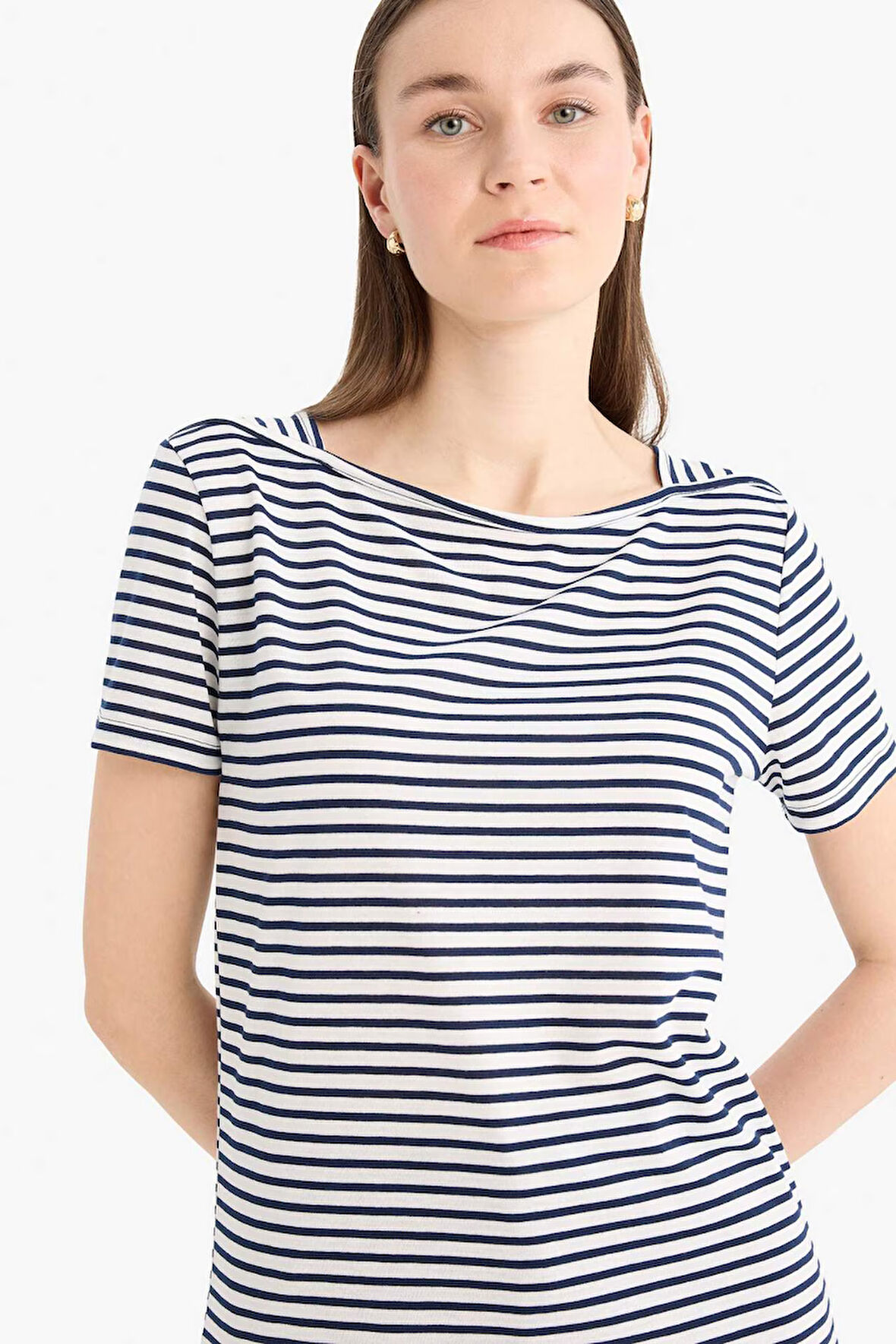 DeFacto Regular Fit Kayık Yaka Çizgili Kısa Kollu Tişört D4534AX25SMNV207