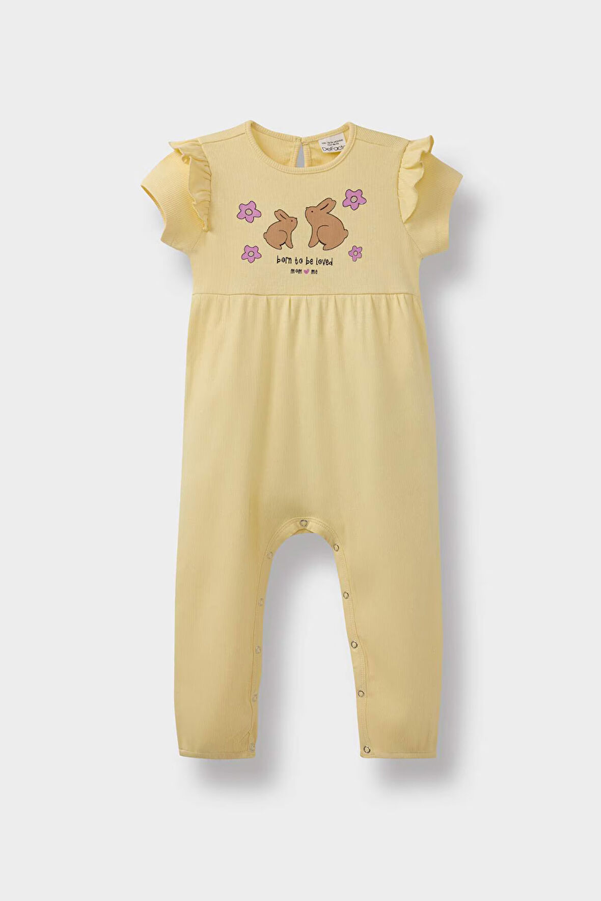 Kız Bebek Yenidoğan Baskılı Fitilli Kaşkorse Kısa Kollu Tulum