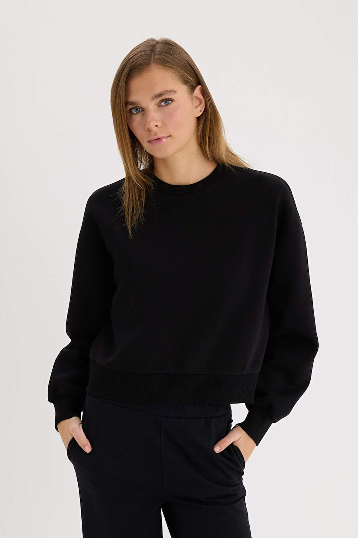 Boxy Fit Basic Düz Kalın Sweatshirt Kumaşı Sweatshirt