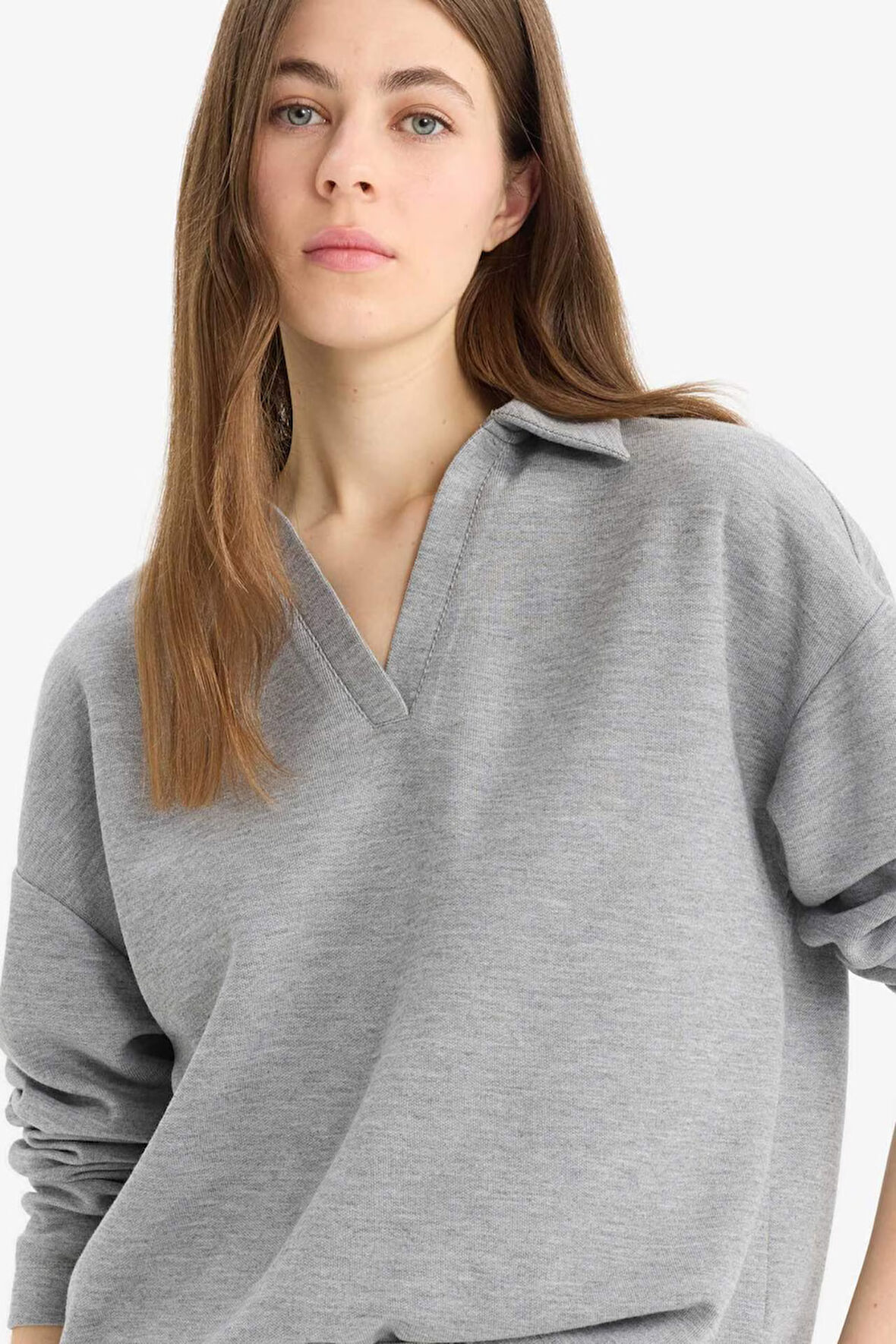 DeFacto Relax Fit Polo Yaka Basic Düz Uzun Kollu Tişört E8681AX25SPGR210