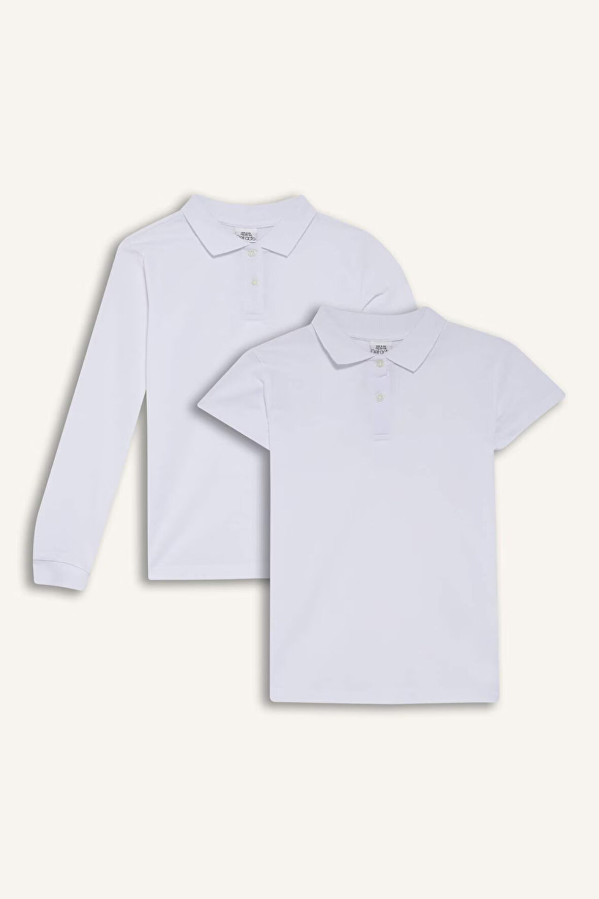 Kız Çocuk Regular Fit Polo Yaka Basic Düz Pike 2'li Uzun Kollu Polo Tişört
