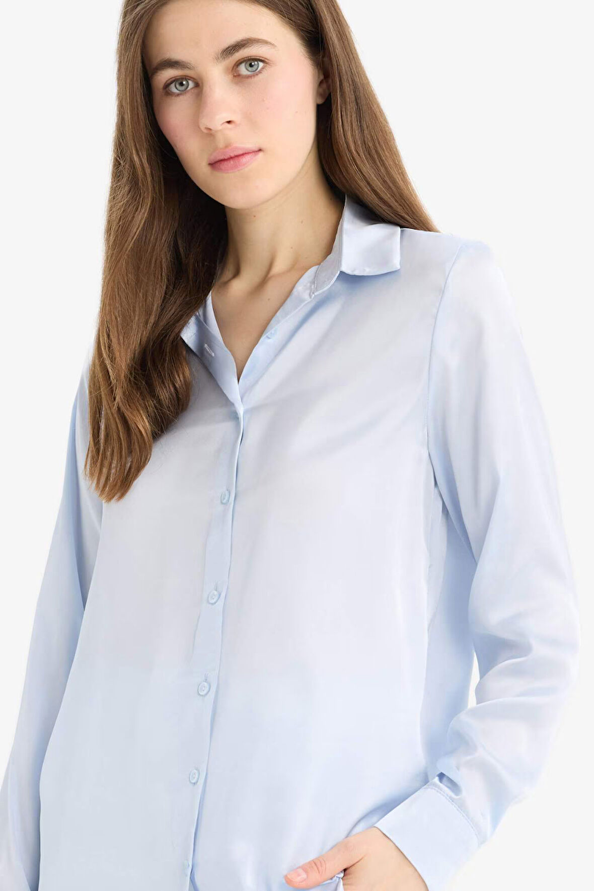Regular Fit Saten Uzun Kollu Gömlek